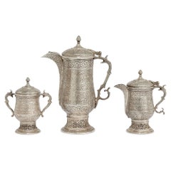 Antique Silver Kashmir Indian Tea Coffee Pot Milk Jug Sugar Bowl