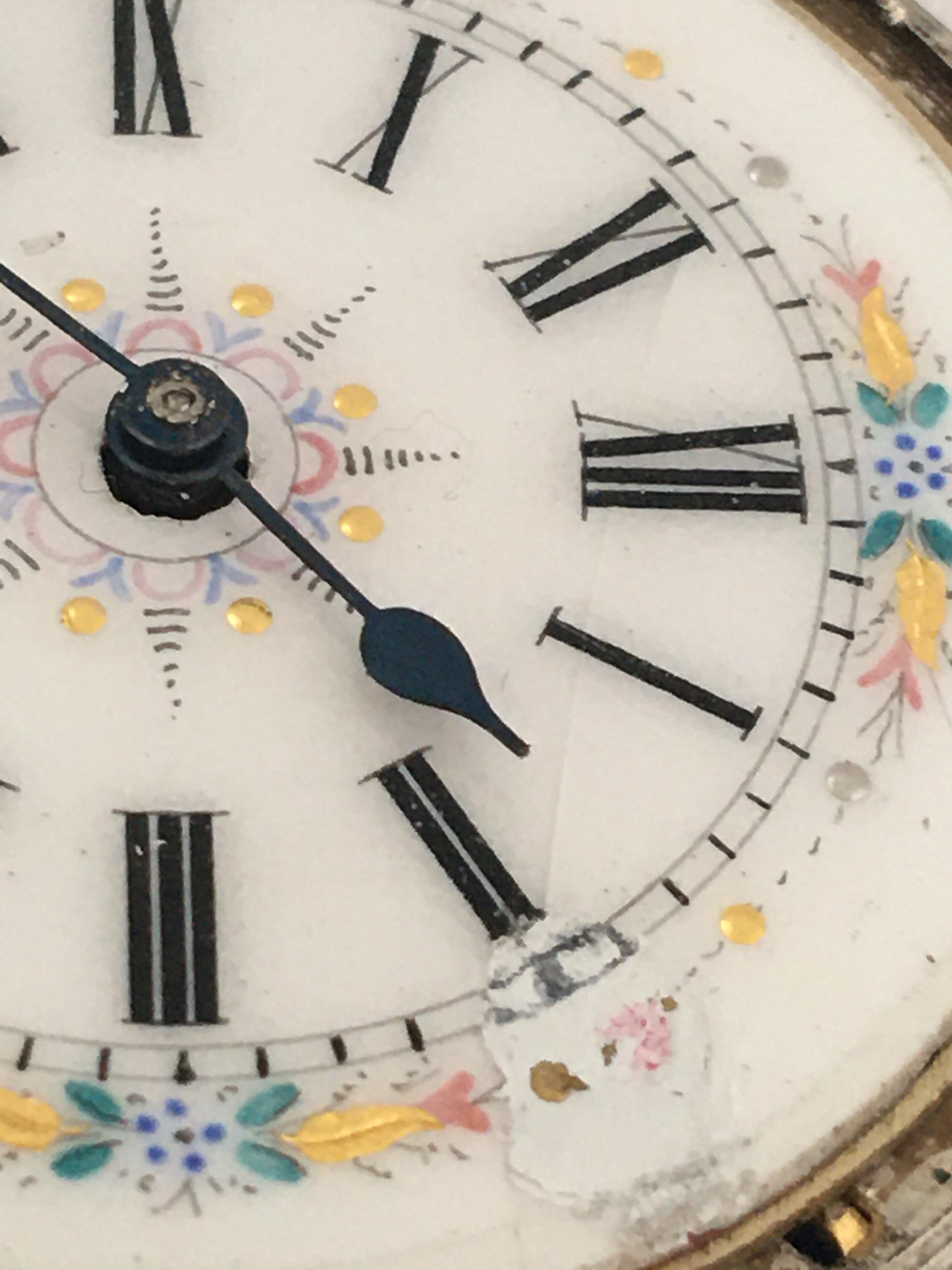 Antique Silver Key-Less Pocket Watch with Hand Painted Enamel Dial For Sale 7