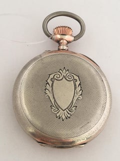 Antique Silver Key-Less Pocket Watch with Hand Painted Enamel Dial