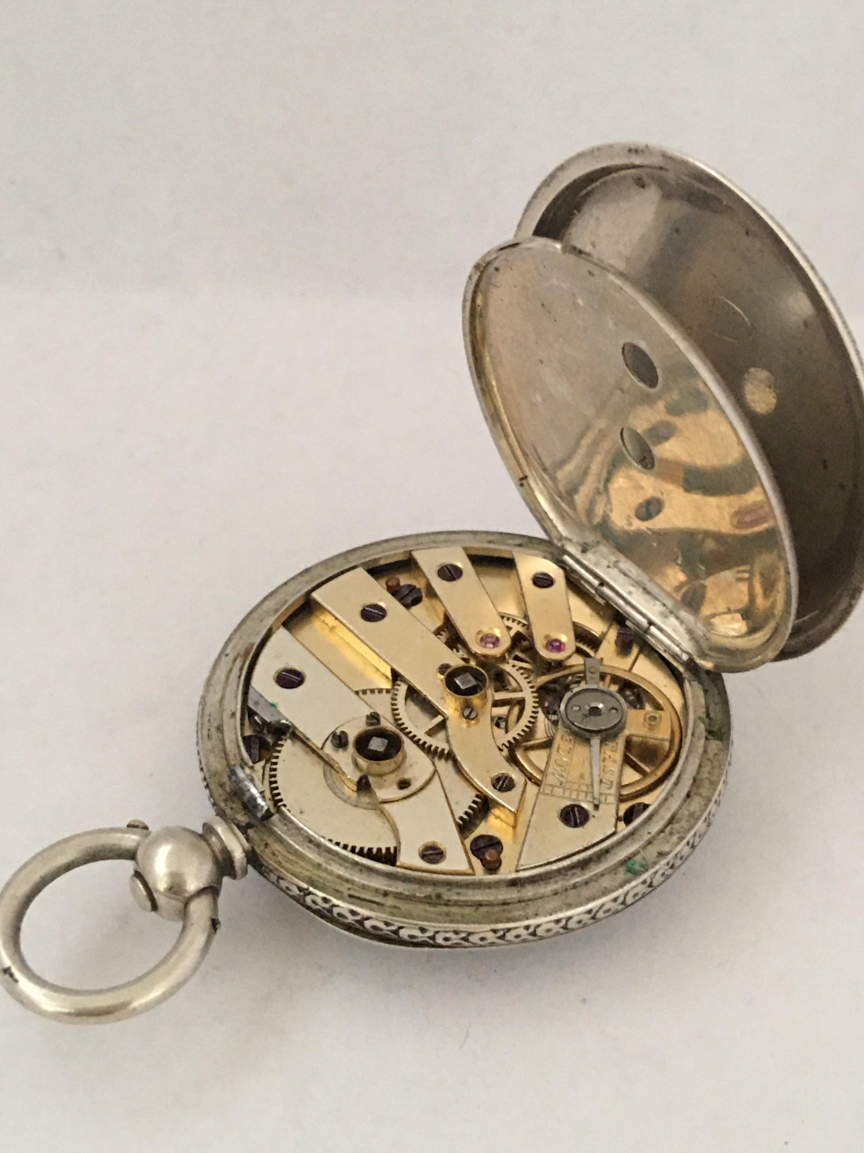 Antique Silver Key-Wind Ladies Pocket Watch, circa 1880 8