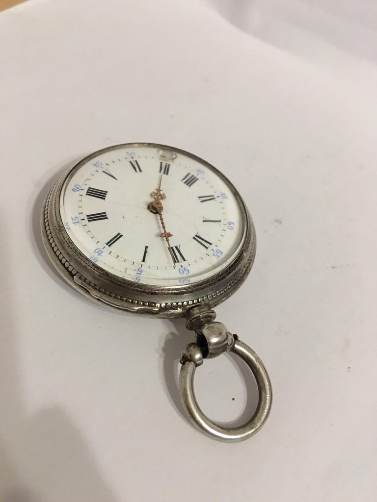 Antique Silver KeyWind Pocket Watch For Sale at 1stDibs