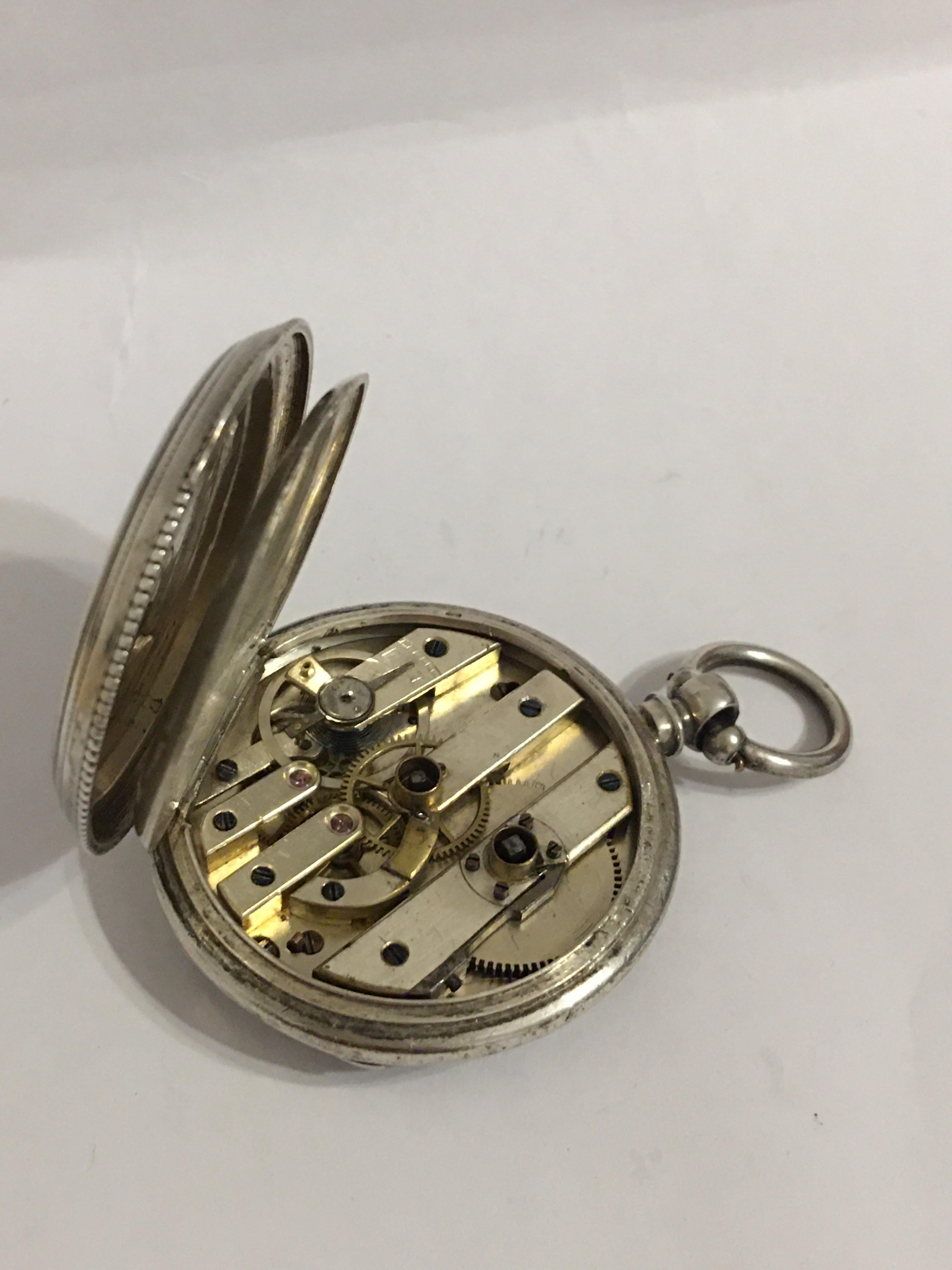 Antique Silver Key-Wind Pocket Watch For Sale 6