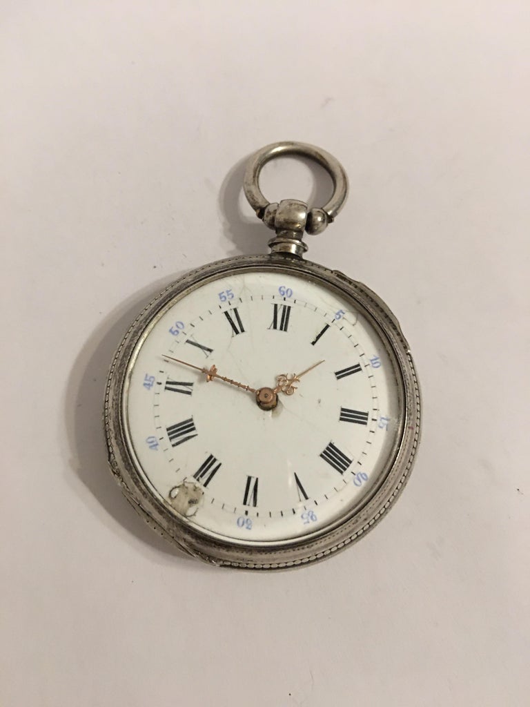 Antique Silver KeyWind Pocket Watch For Sale at 1stDibs