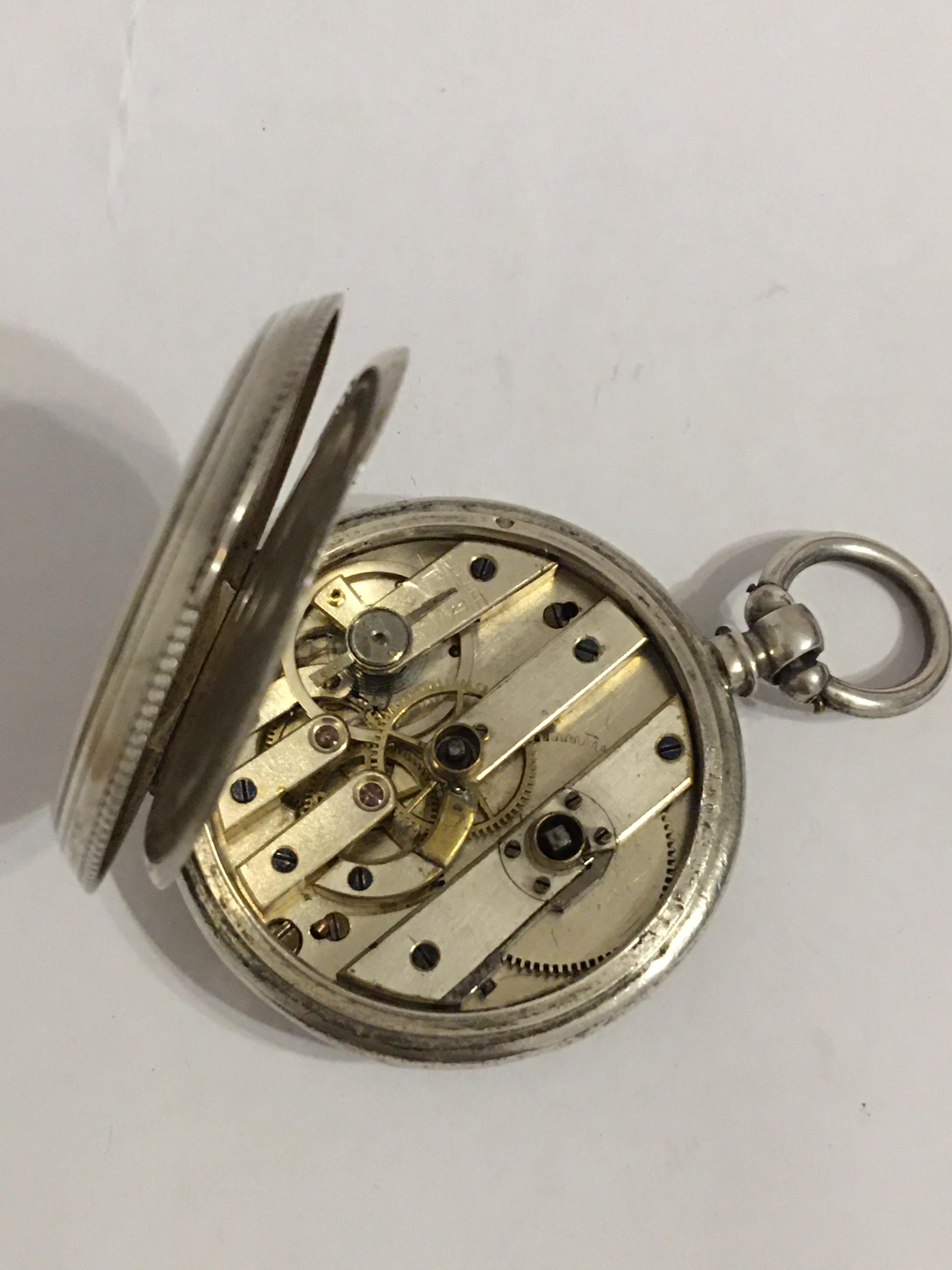 Women's or Men's Antique Silver Key-Wind Pocket Watch For Sale