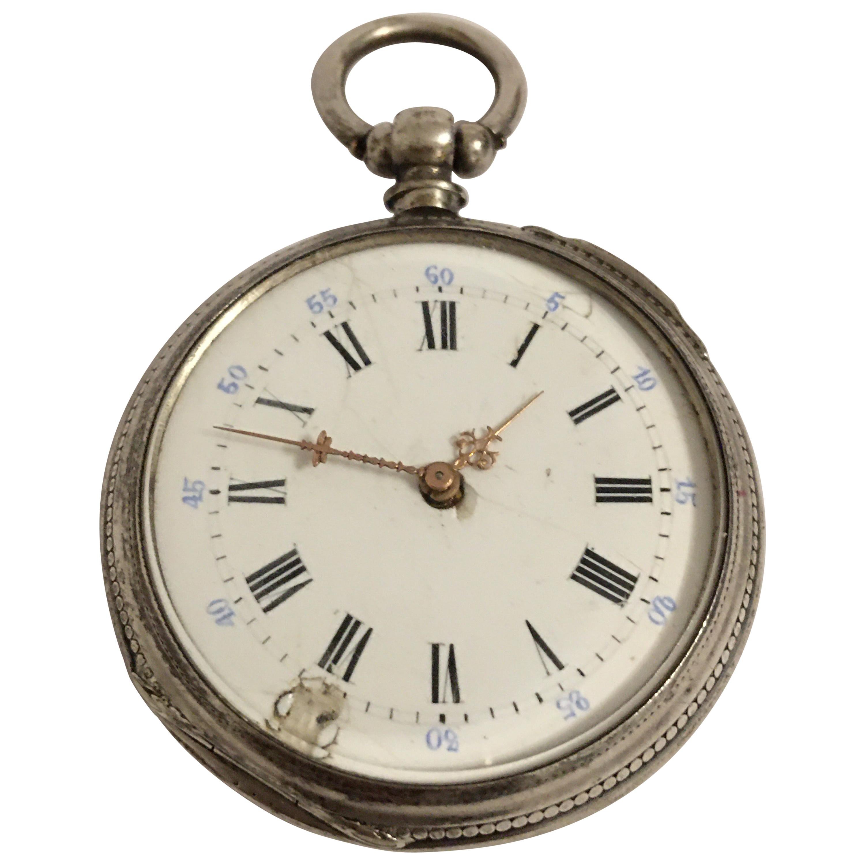 Antique Silver Key-Wind Pocket Watch For Sale