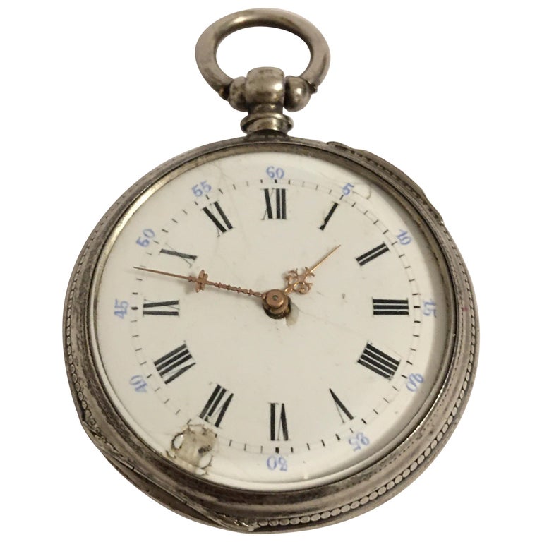 Antique Silver KeyWind Pocket Watch For Sale at 1stDibs