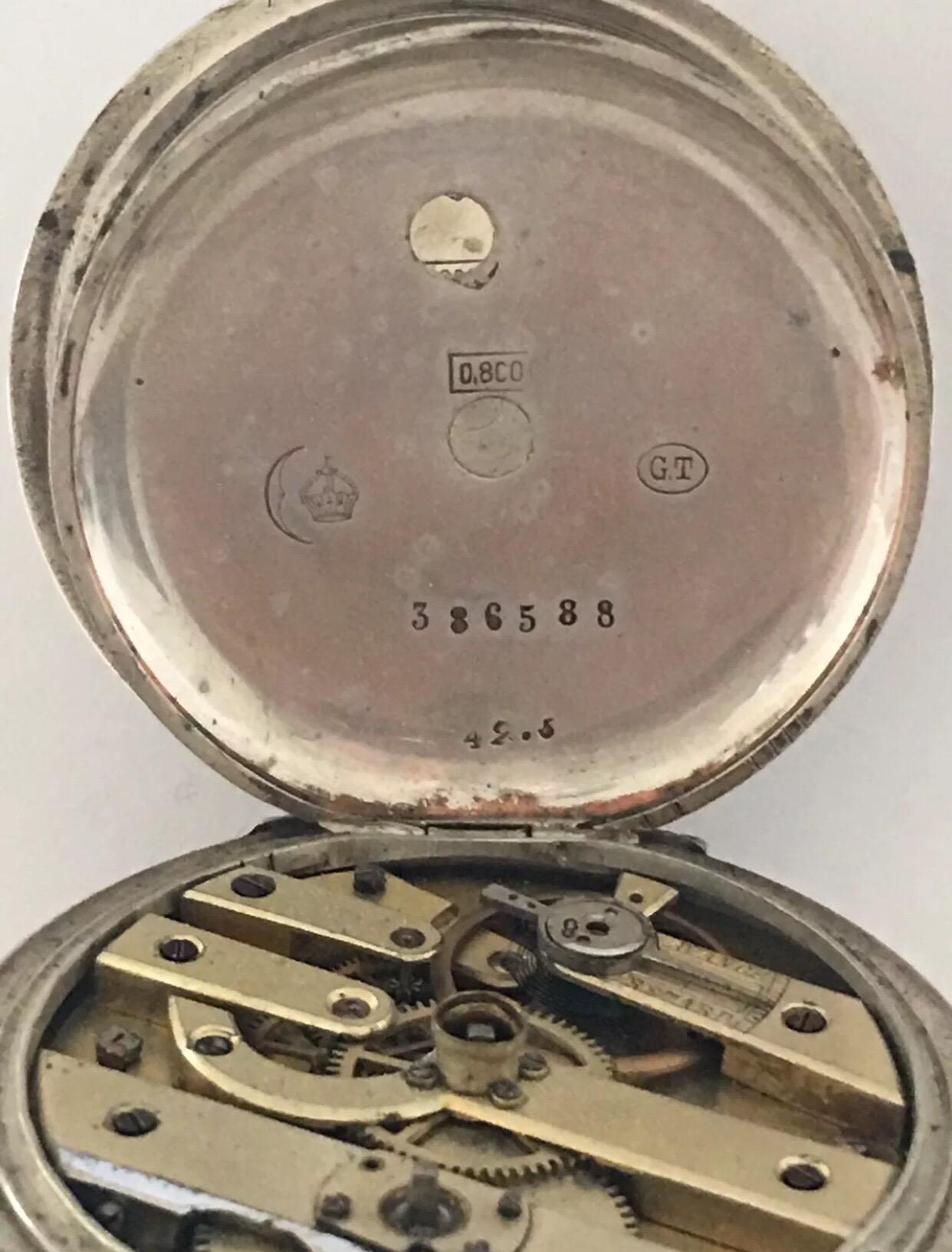 Antique Silver Key-Wind Pocket Watch Signed GT For Sale 1