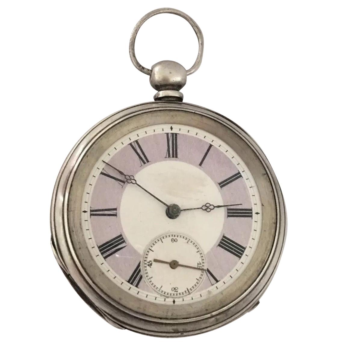 Antique Silver Key-Wind Pocket Watch Signed GT For Sale