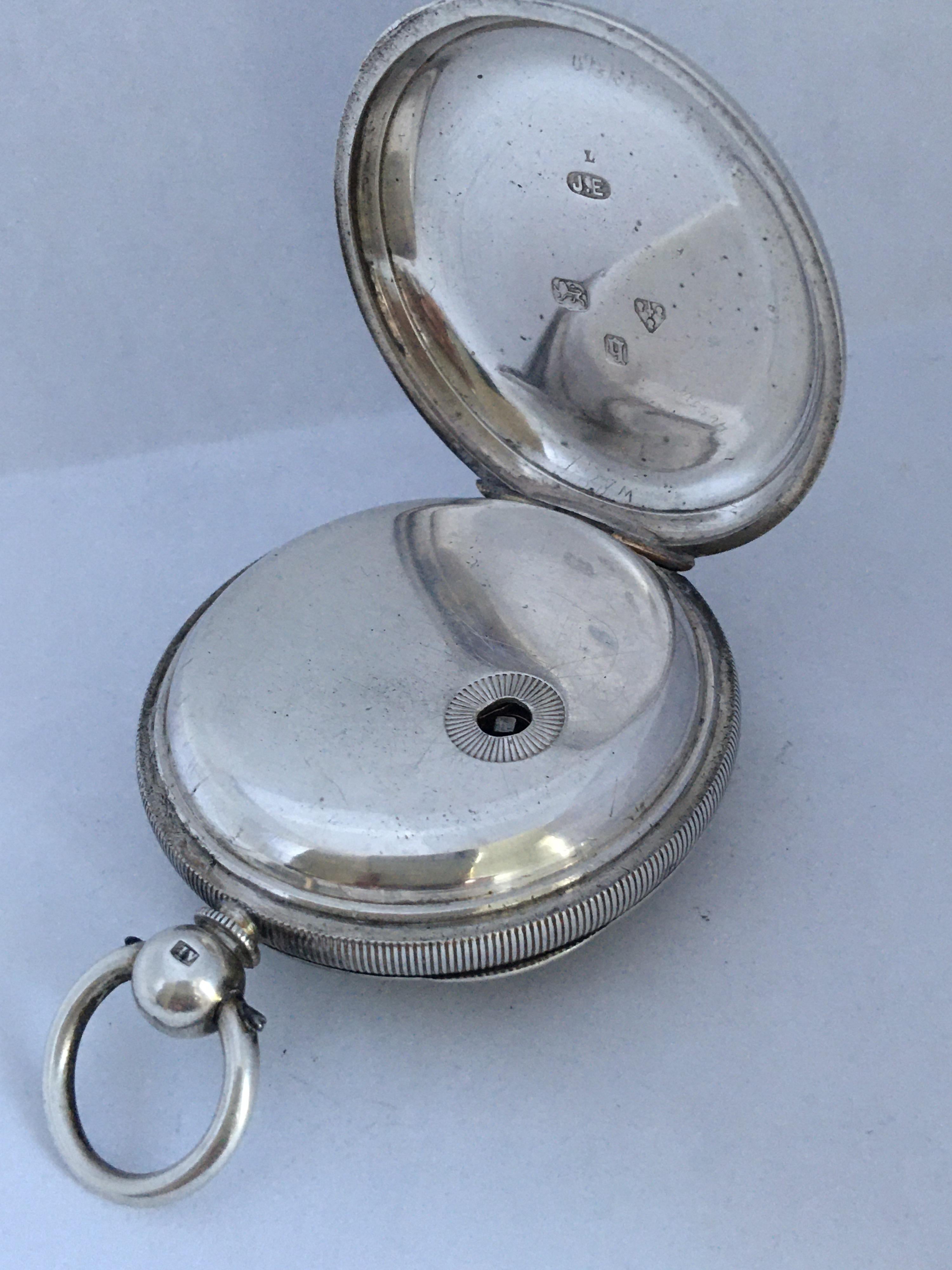 Antique Silver Key-Wind Pocket Watch Signed James Wood Neston For Sale 5