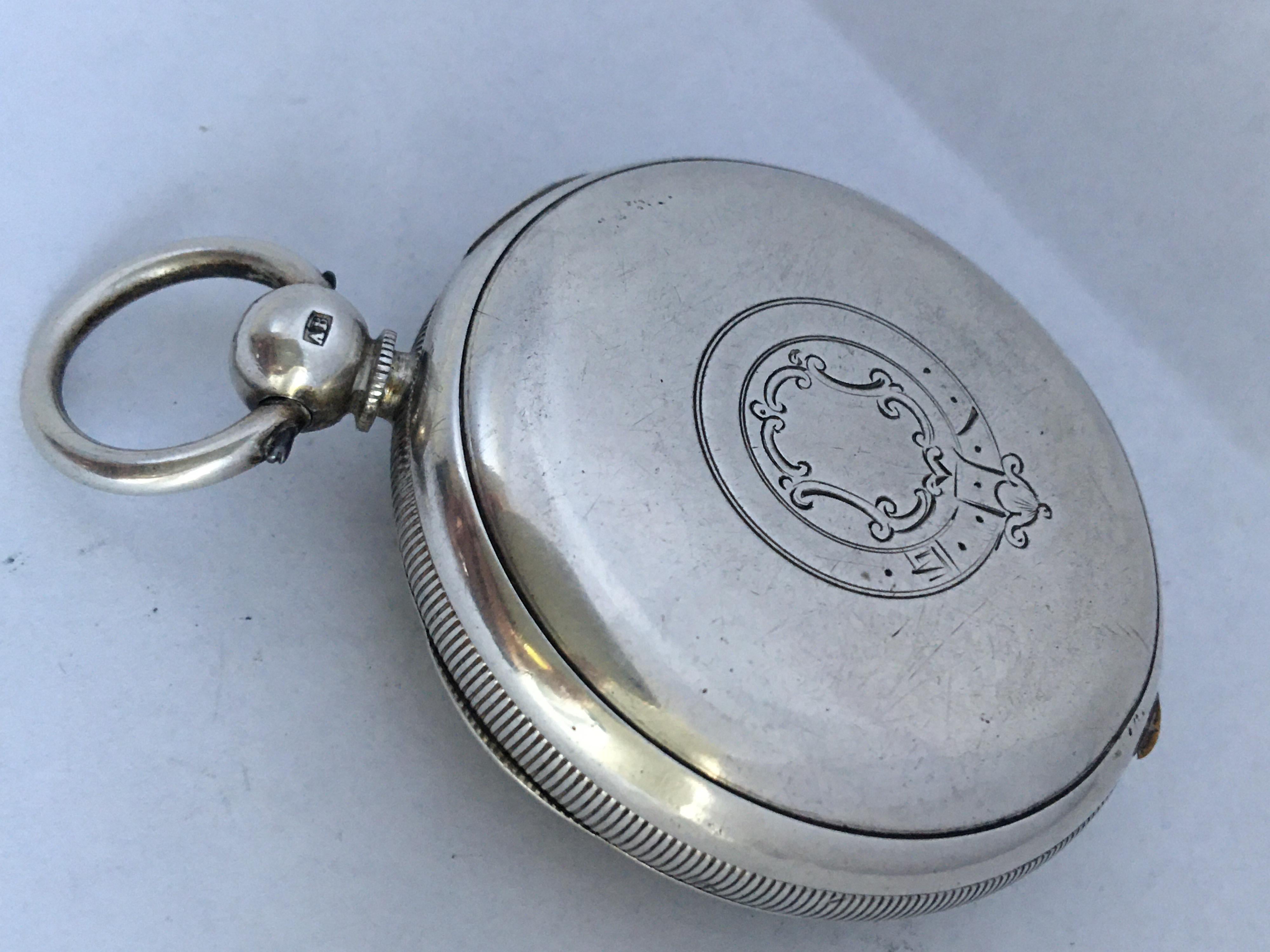 Antique Silver Key-Wind Pocket Watch Signed James Wood Neston For Sale 11