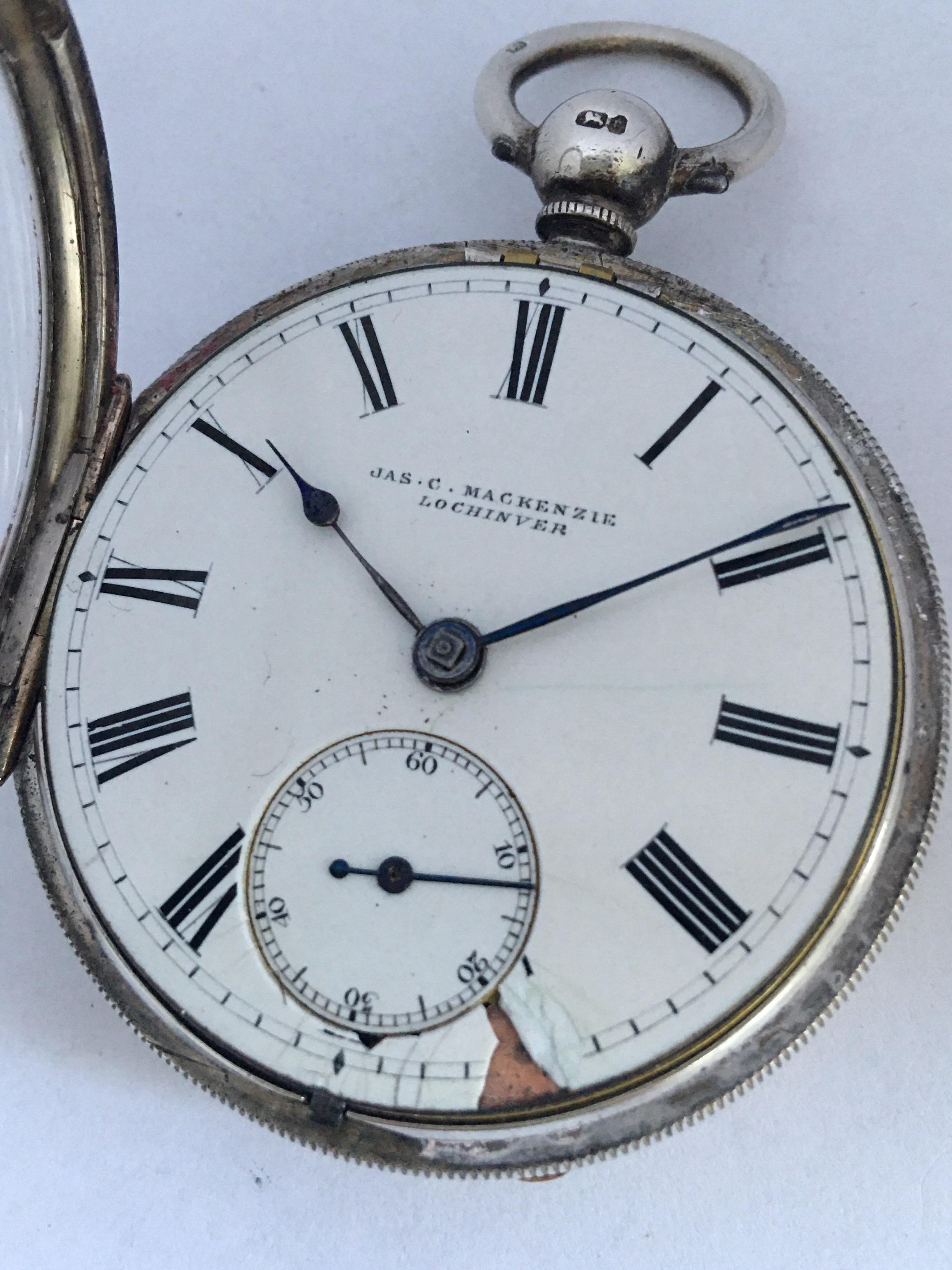 Women's or Men's Antique Silver Key-Wind Pocket Watch Signed James Wood Neston For Sale