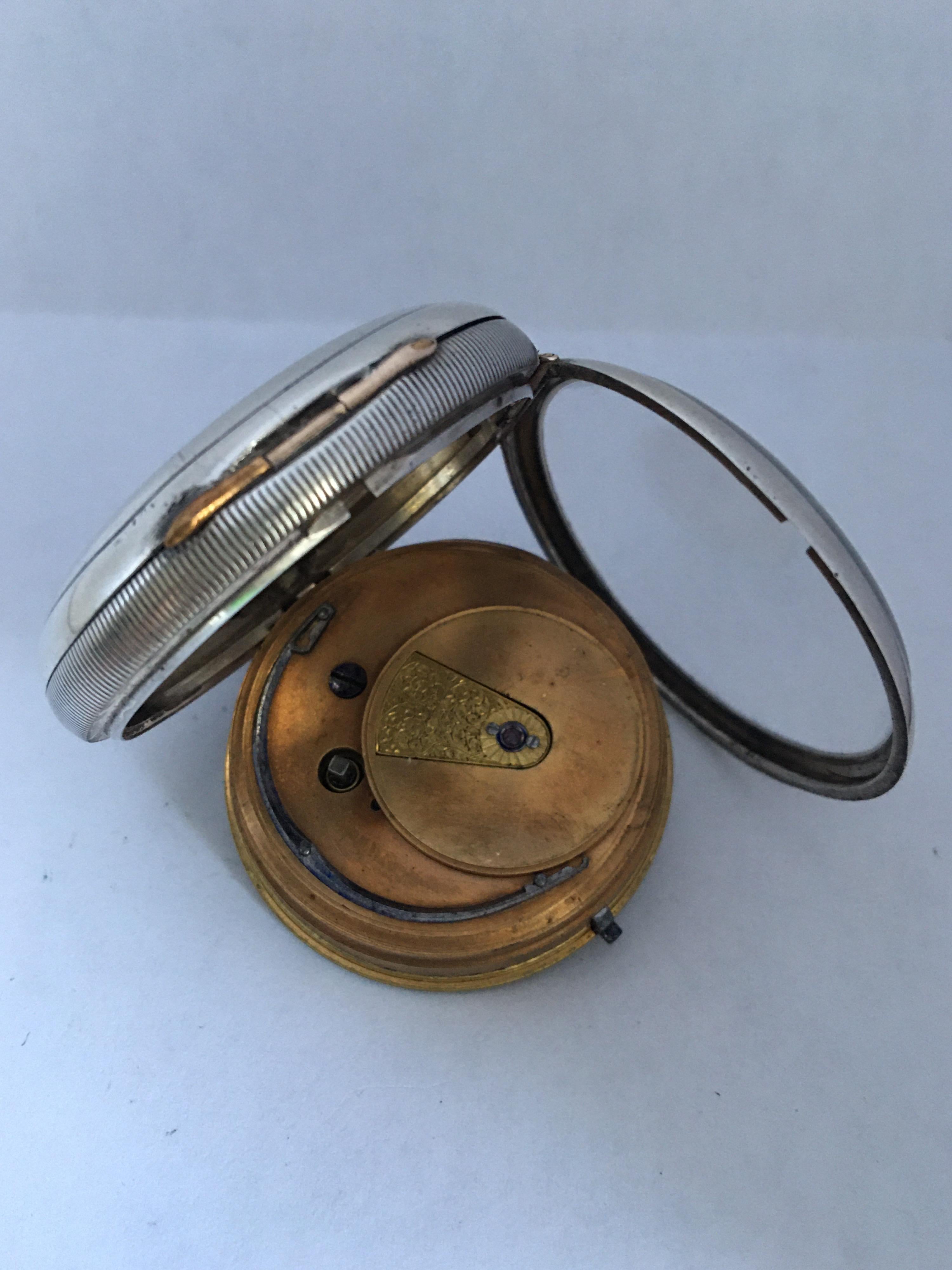 Antique Silver Key-Wind Pocket Watch Signed James Wood Neston For Sale 1
