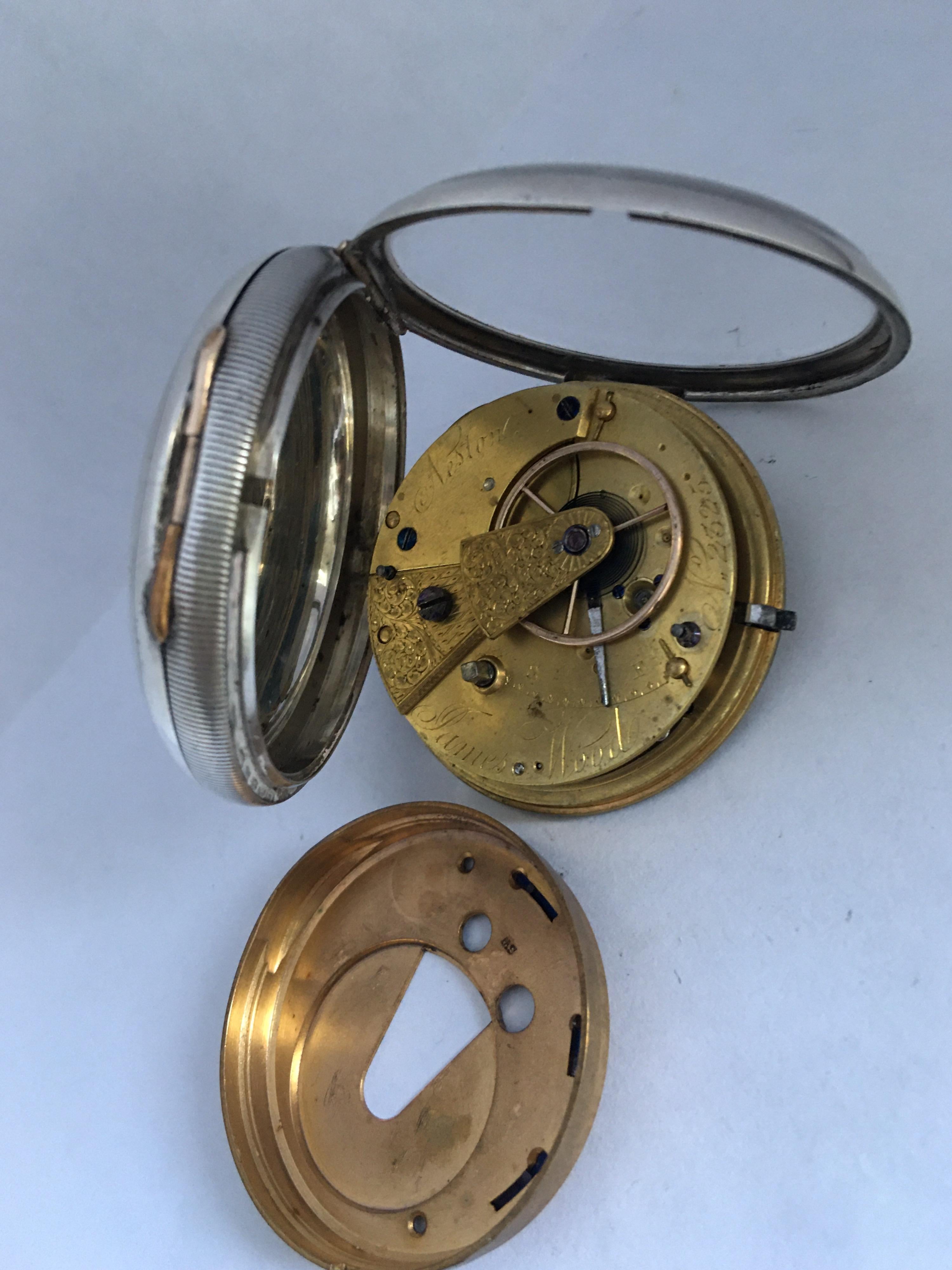 Antique Silver Key-Wind Pocket Watch Signed James Wood Neston For Sale 3