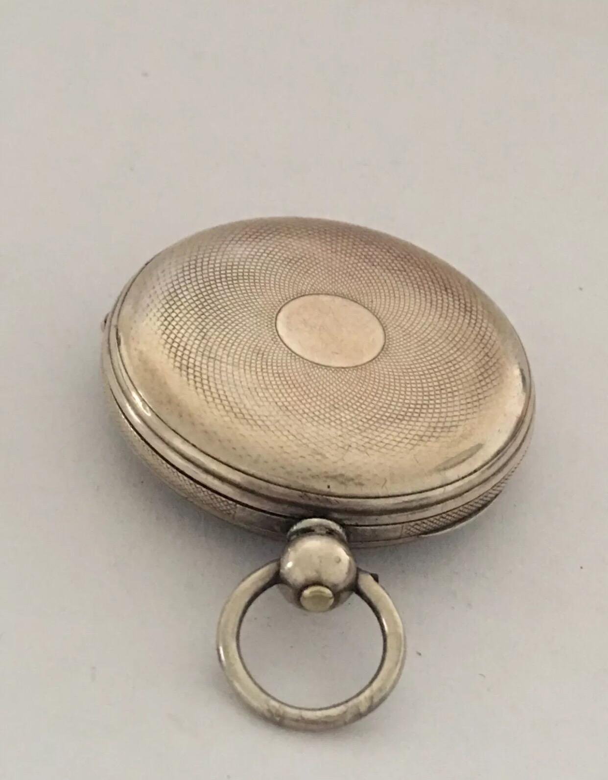 Antique Silver Key-Wind Pocket Watch with Silver Dial For Sale 3