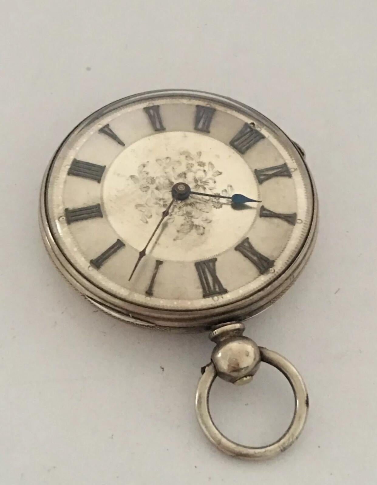 Antique Silver Key-Wind Pocket Watch with Silver Dial For Sale 4