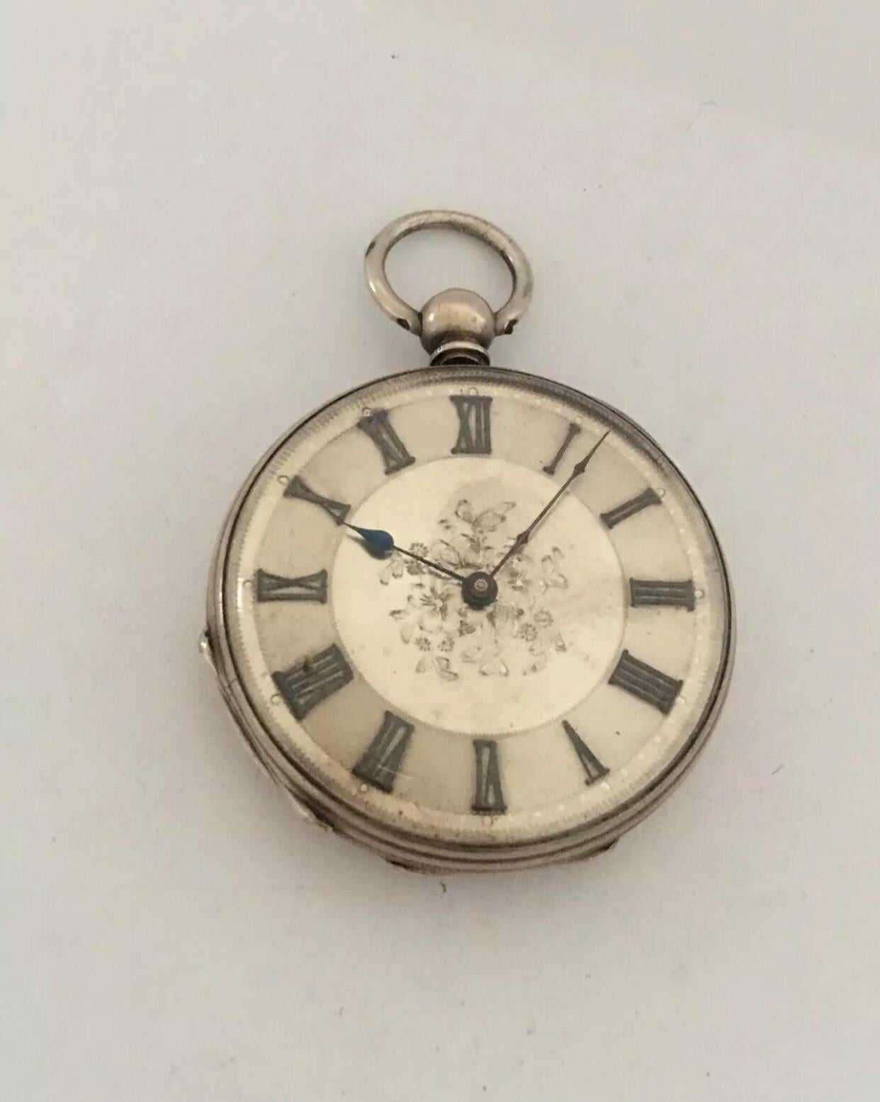 Antique Silver Key-Wind Pocket Watch with Silver Dial For Sale 5