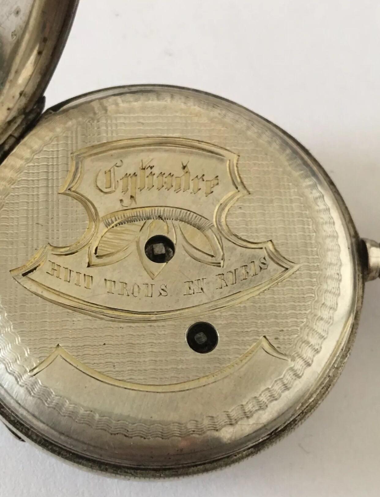Antique Silver Key-Wind Pocket Watch with Very Fine Hands In Fair Condition In Carlisle, GB