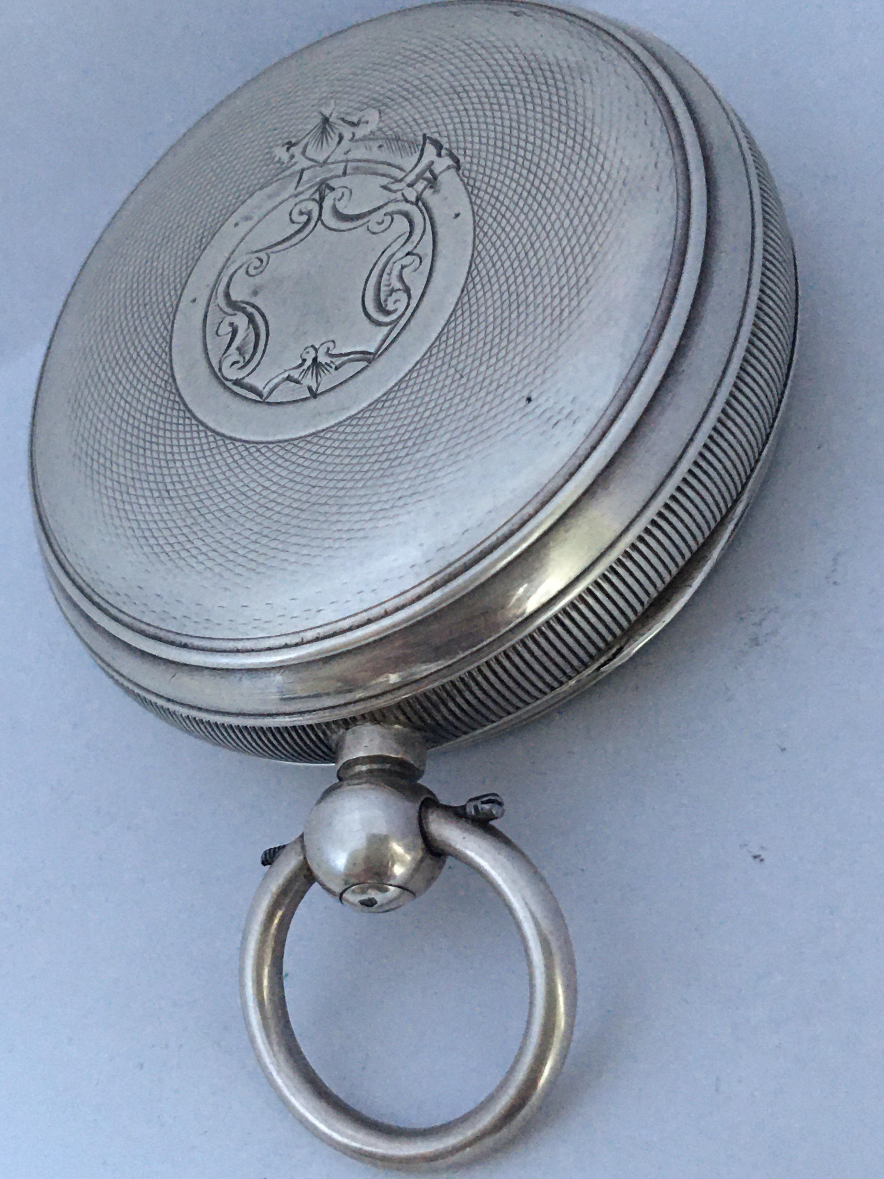 Antique Silver Key-Winding Pocket Watch For Sale 3