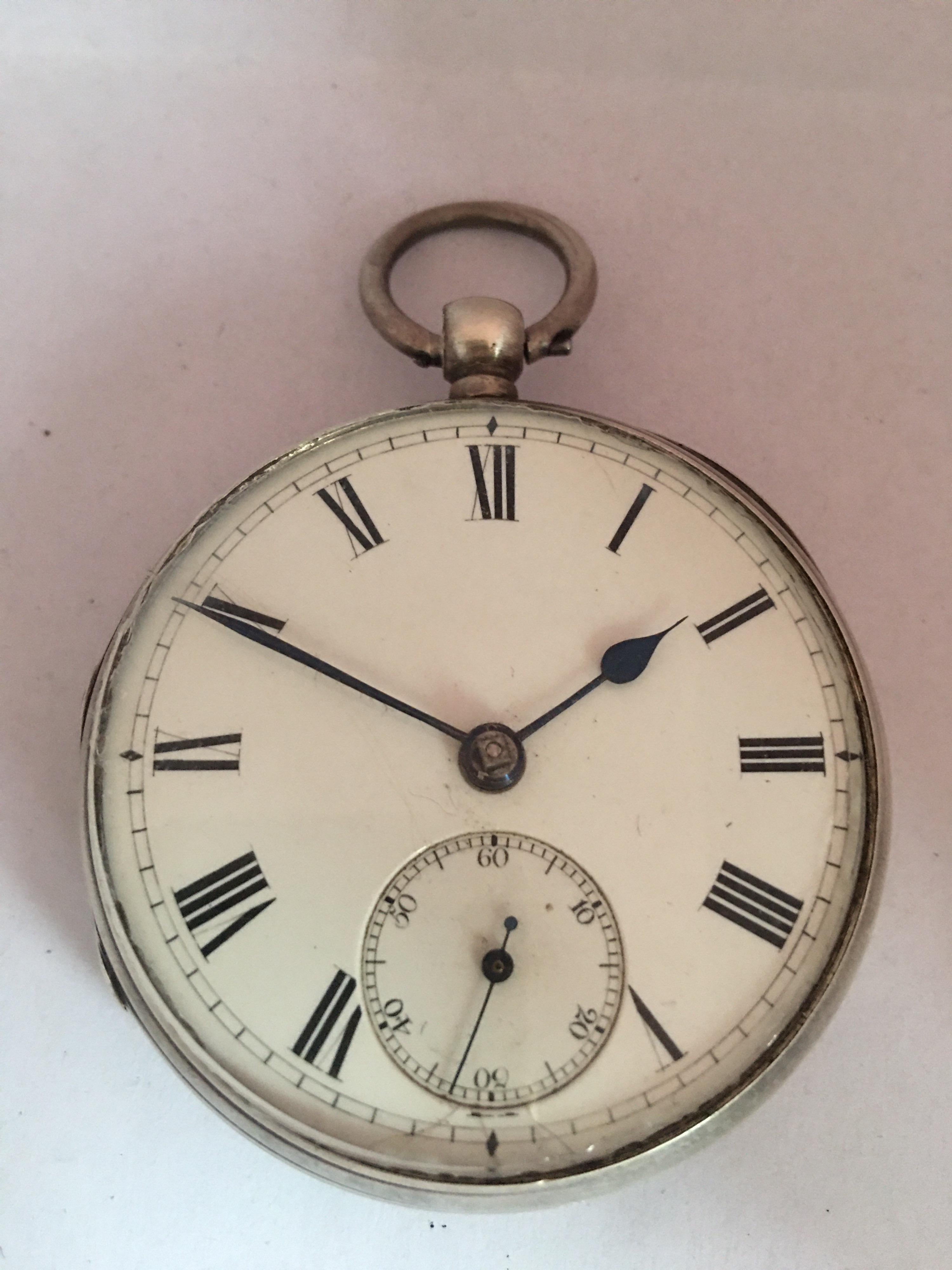 Antique Silver Key Winding Pocket Watch For Sale 4