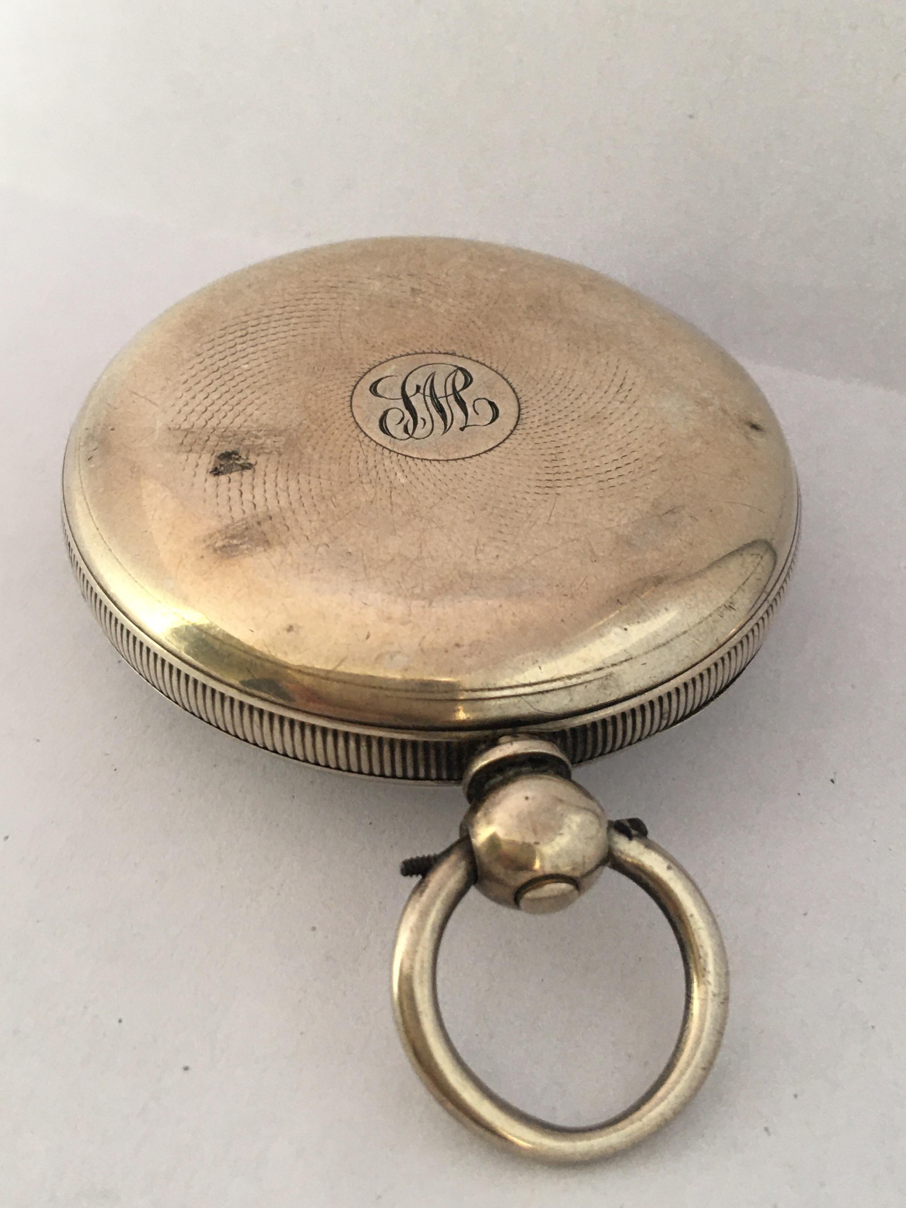 Antique Silver Key-Winding Pocket Watch For Sale 3