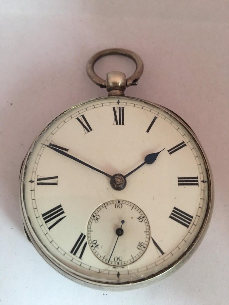 Antique Silver Key Winding Pocket Watch For Sale at 1stDibs