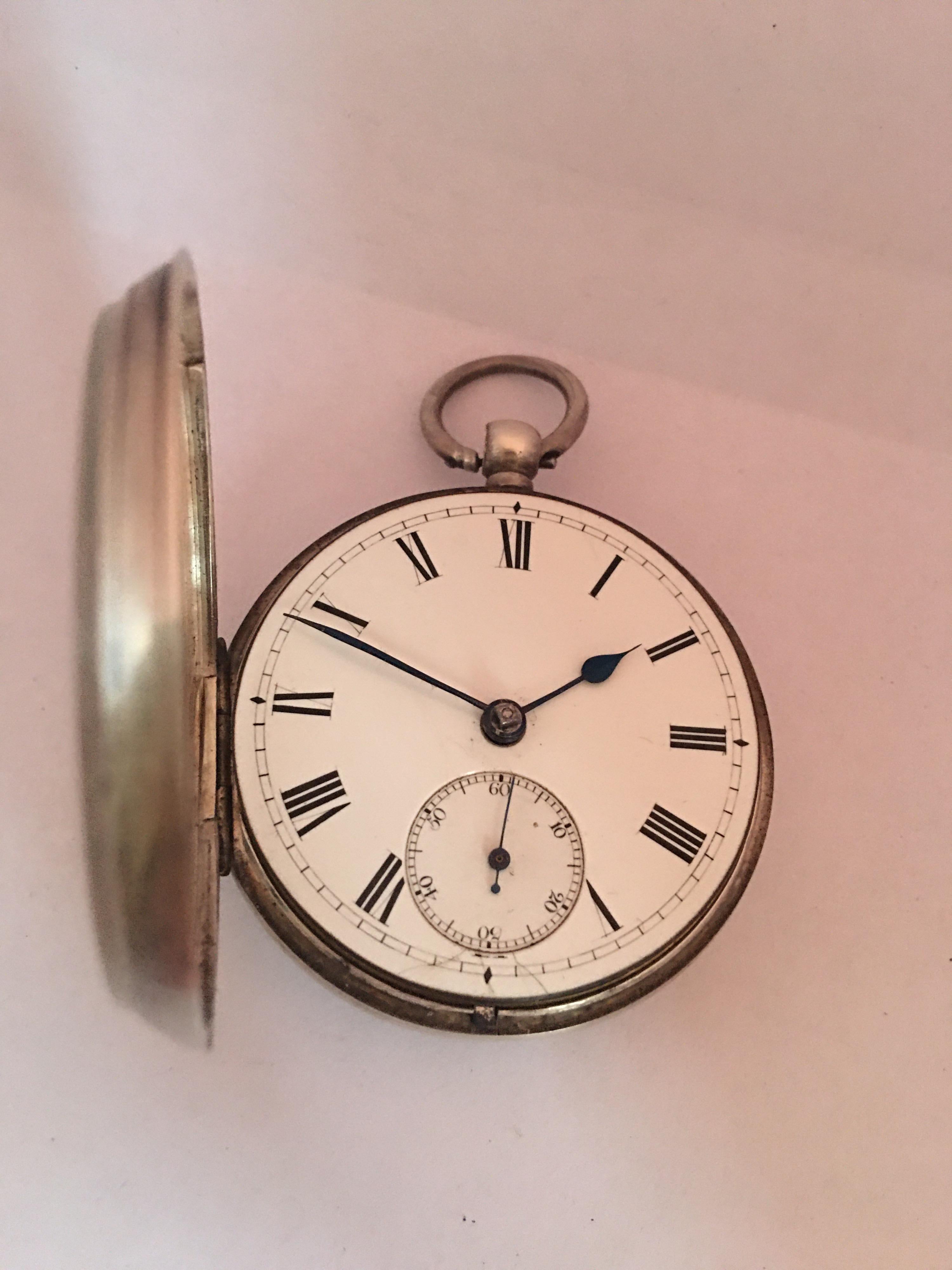 Antique Silver Key Winding Pocket Watch For Sale 4