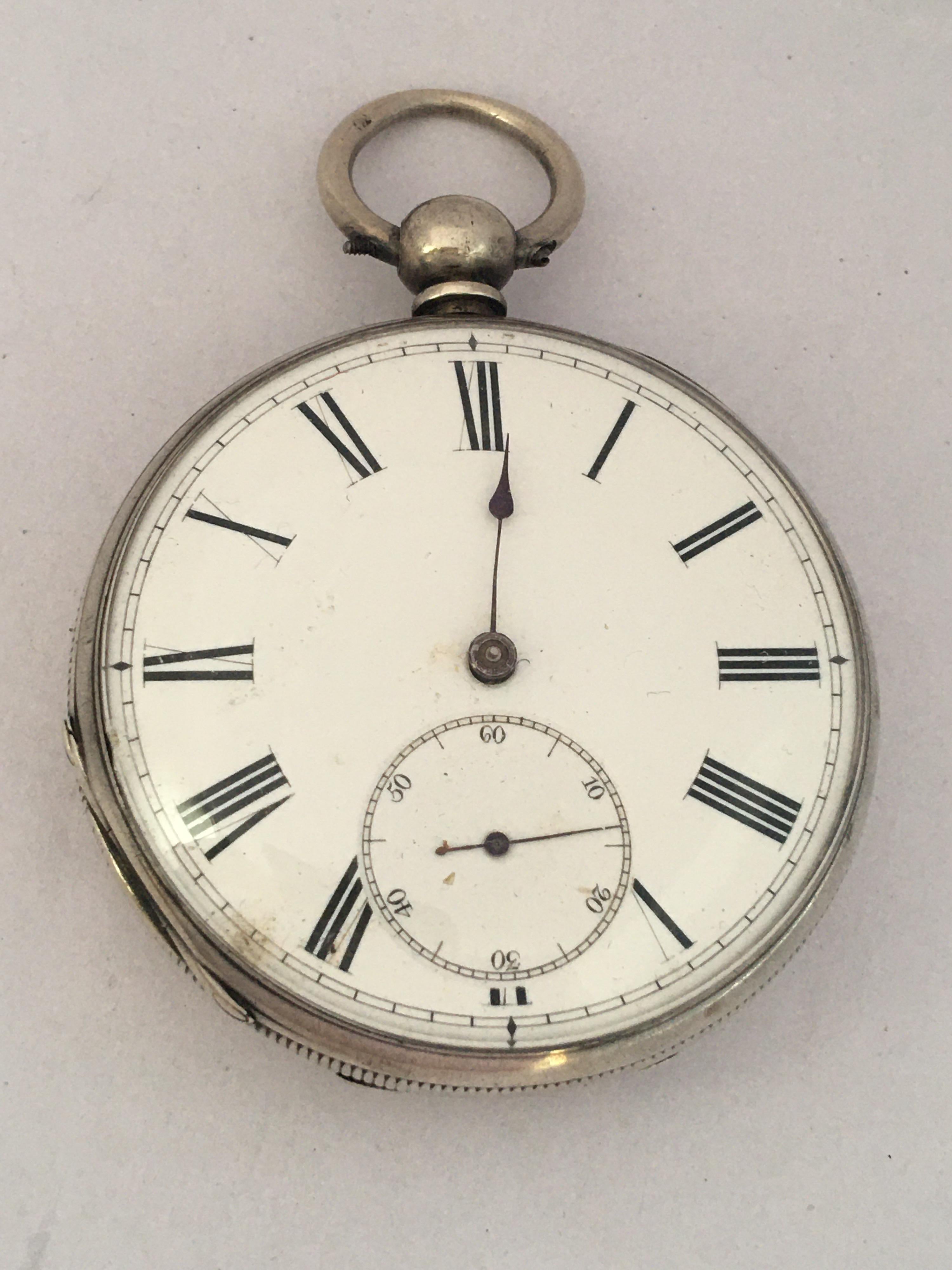Antique Silver Key-Winding Pocket Watch For Sale 5