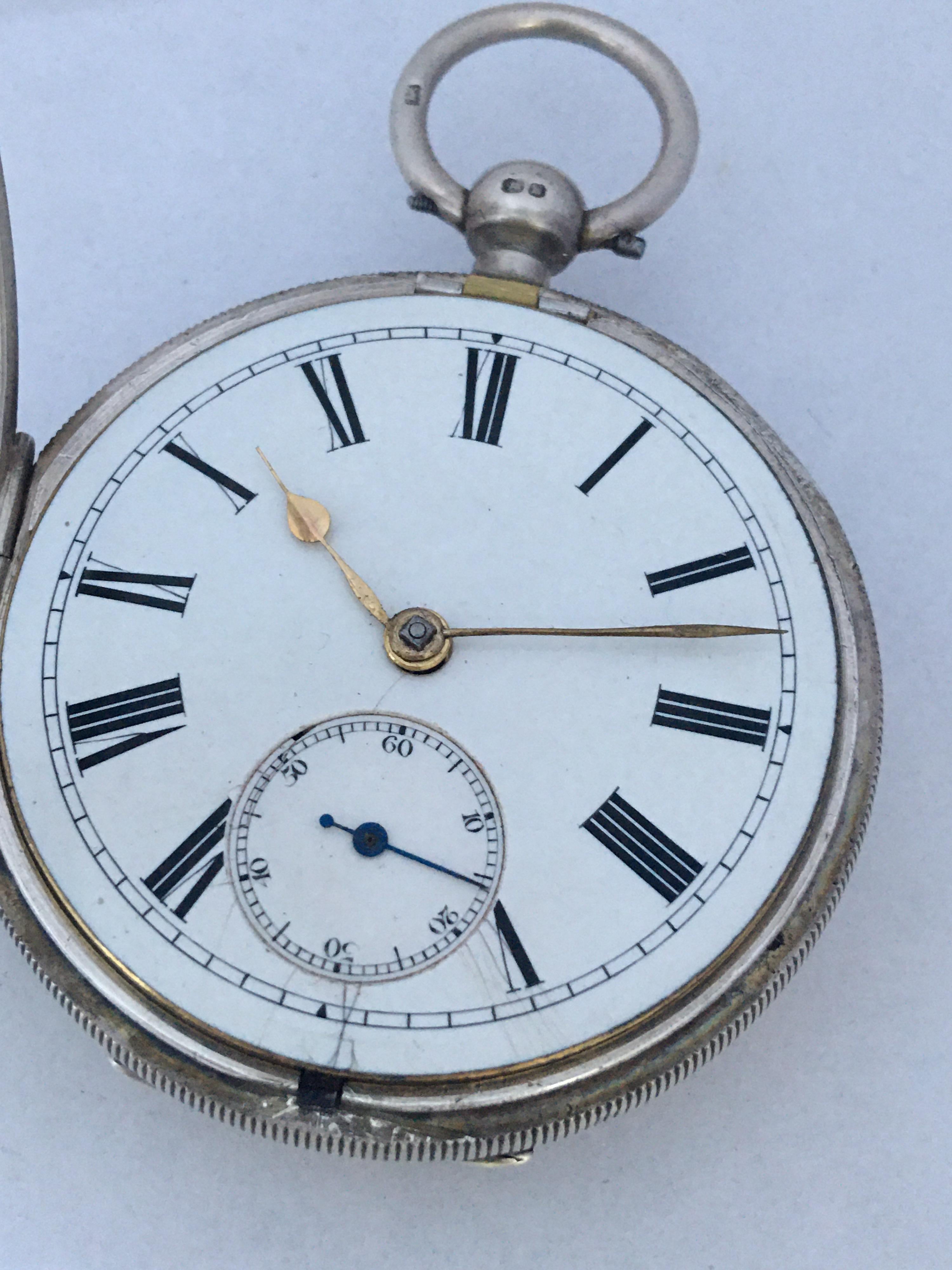Antique Silver Key-Winding Pocket Watch For Sale 5