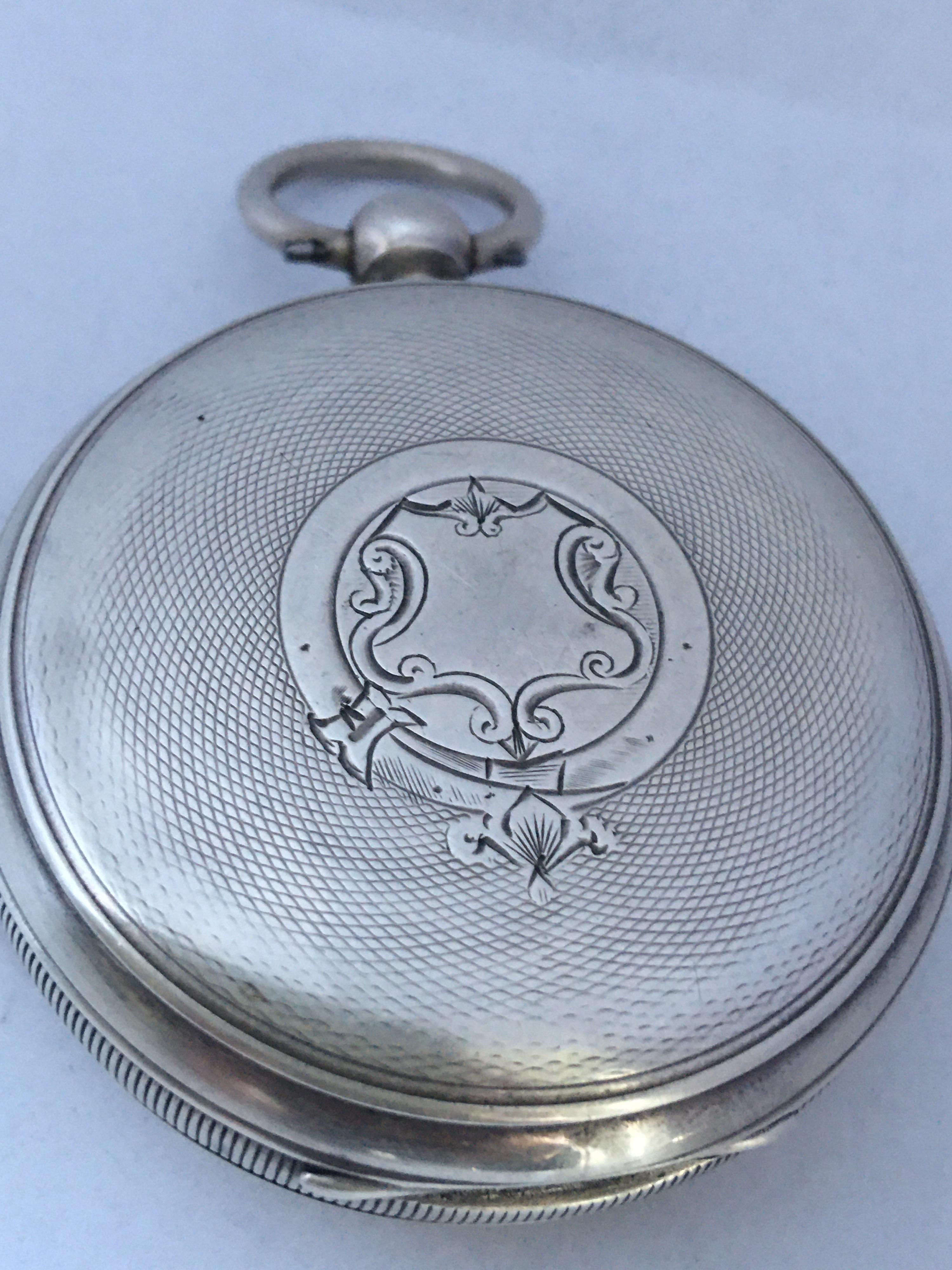 Antique Silver Key-Winding Pocket Watch For Sale 7