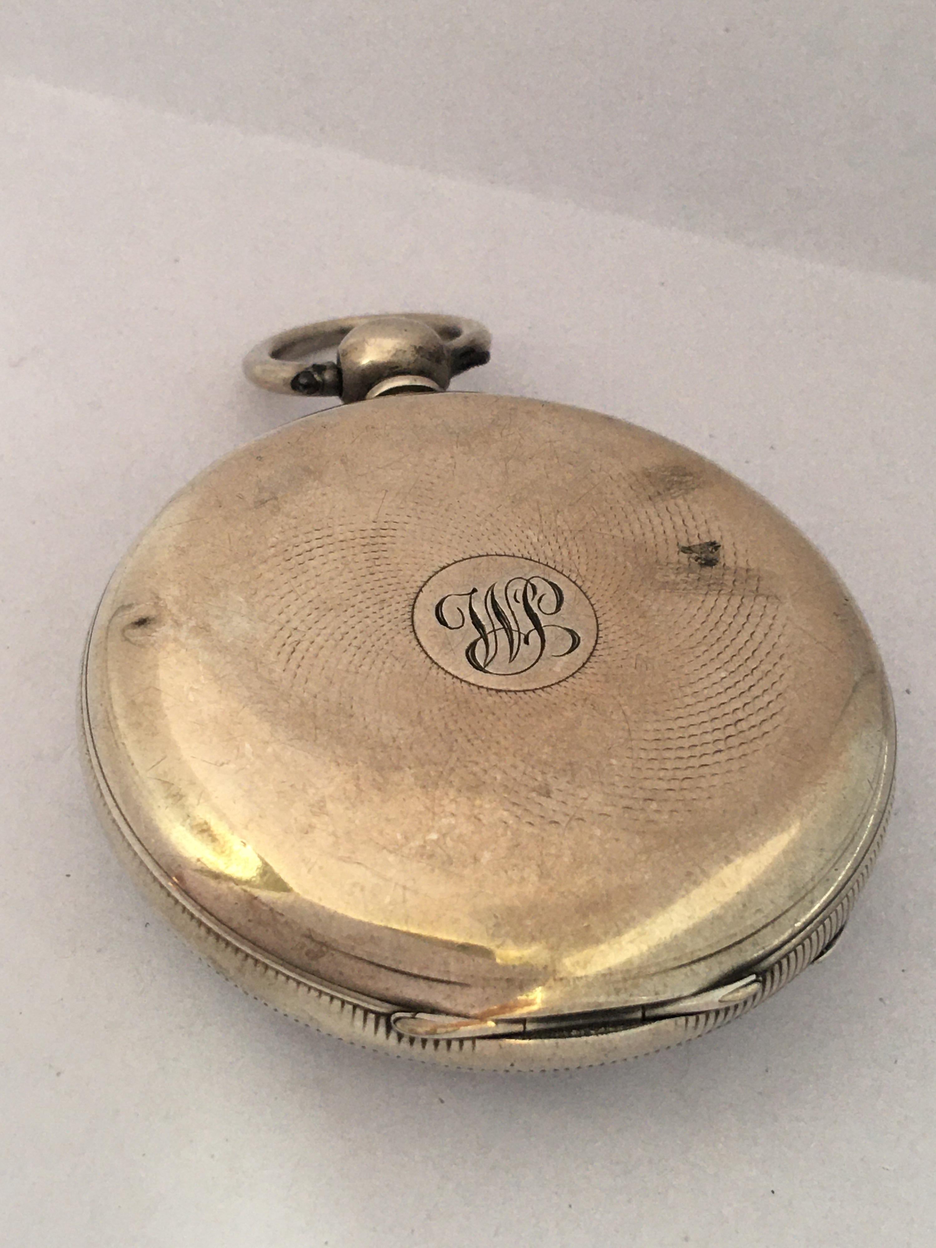 Antique Silver Key-Winding Pocket Watch For Sale 7