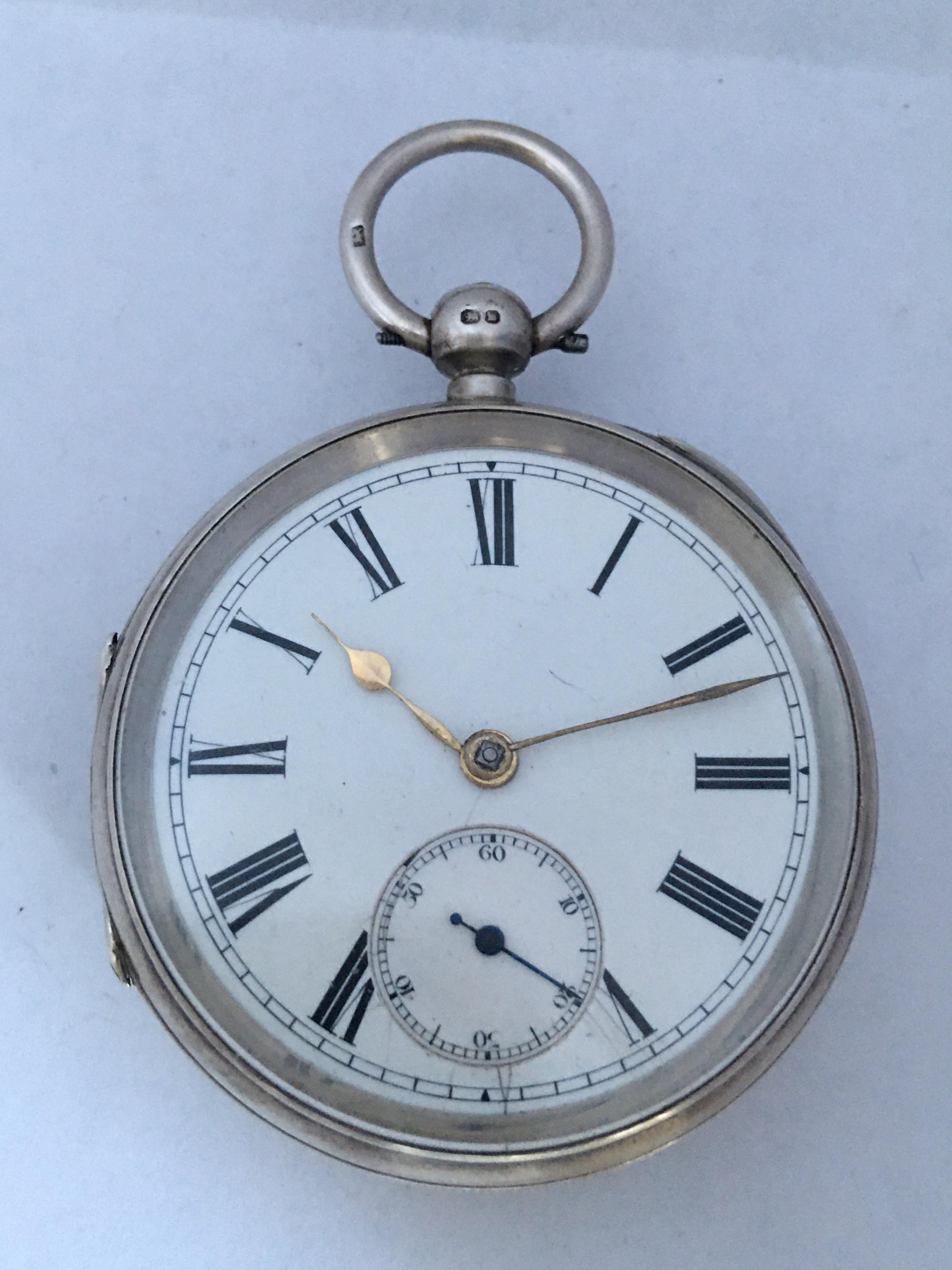 Antique Silver Key-Winding Pocket Watch For Sale 8