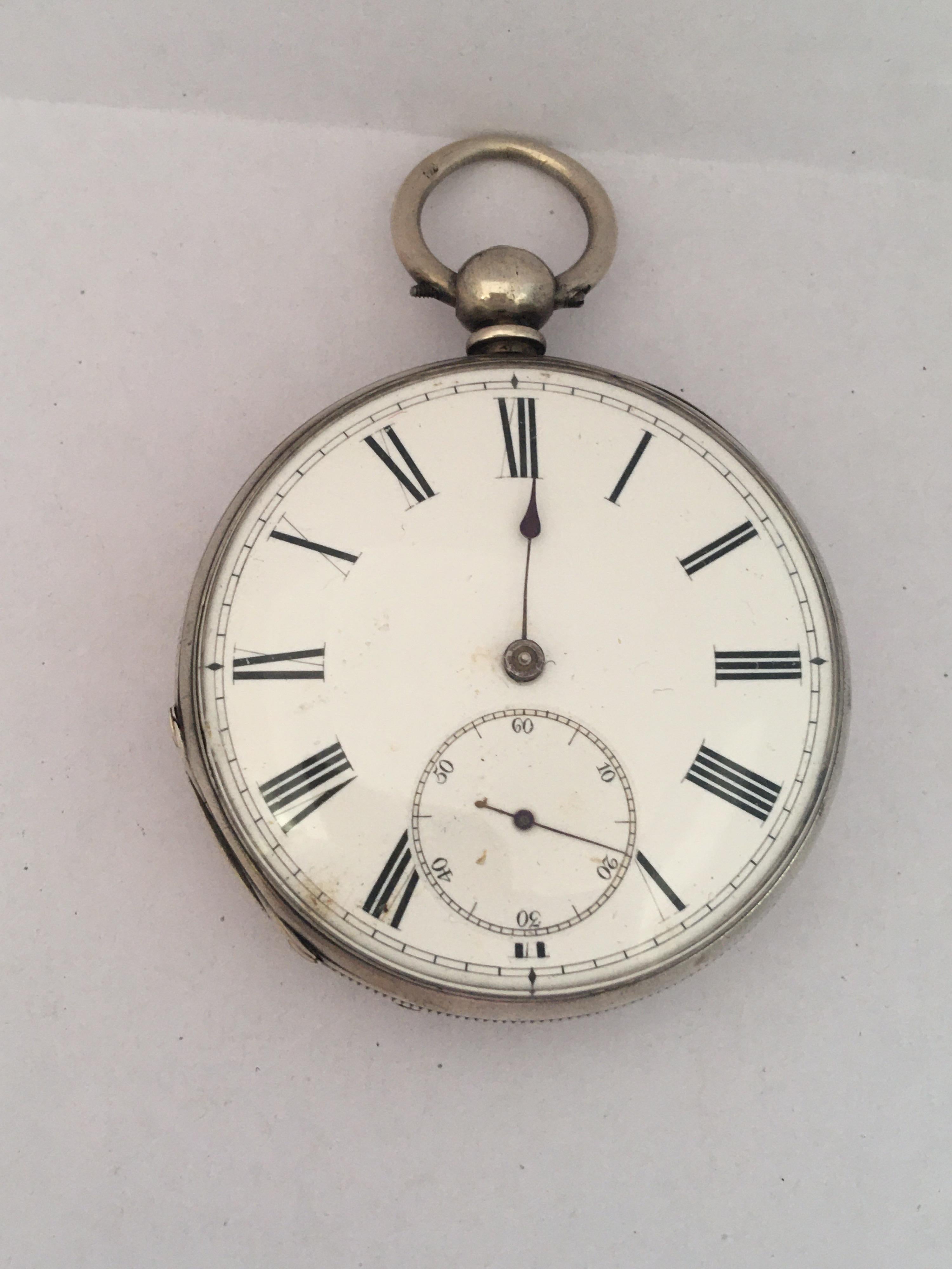 Antique Silver Key-Winding Pocket Watch For Sale 8