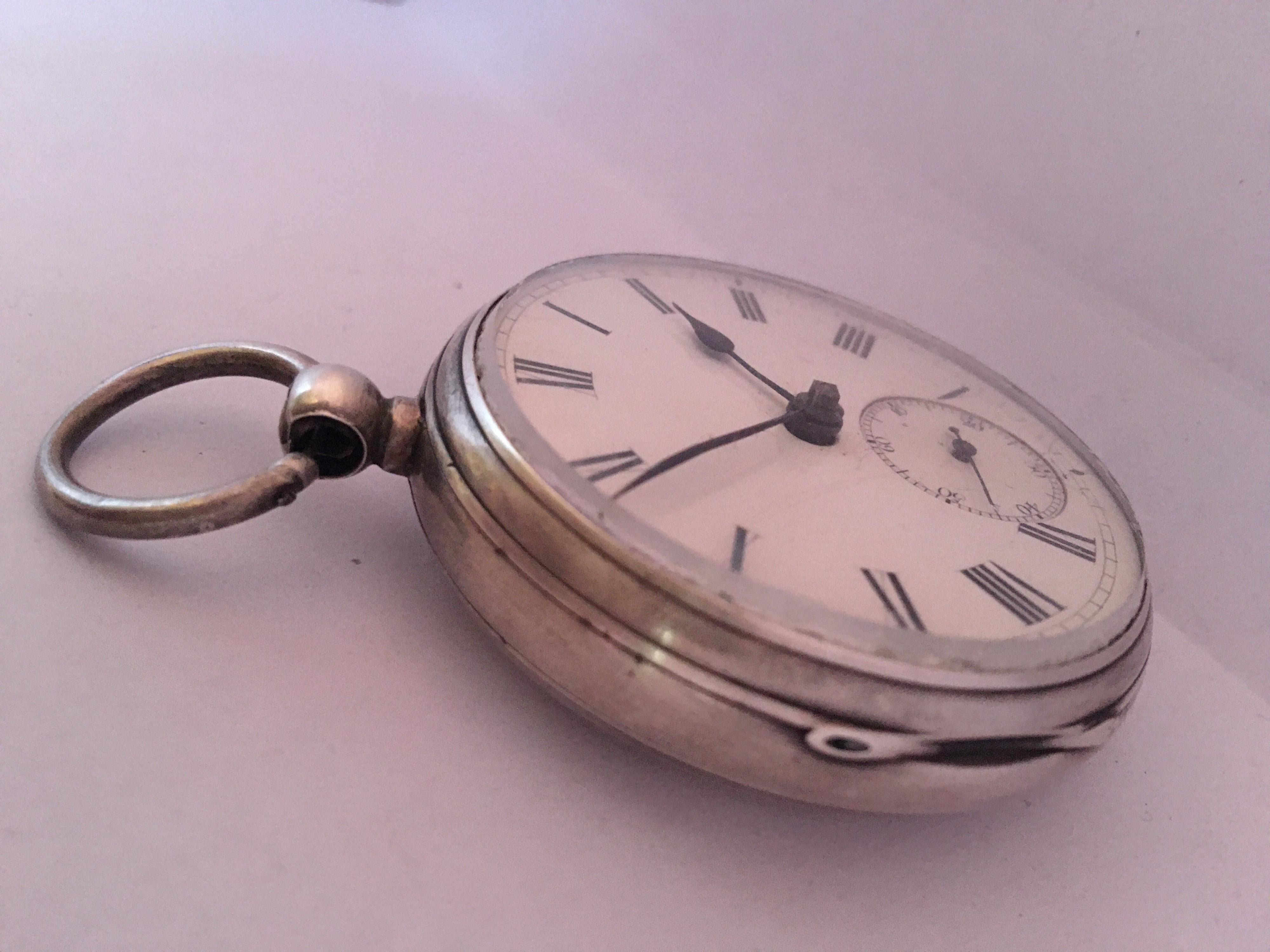 Antique Silver Key Winding Pocket Watch For Sale 11