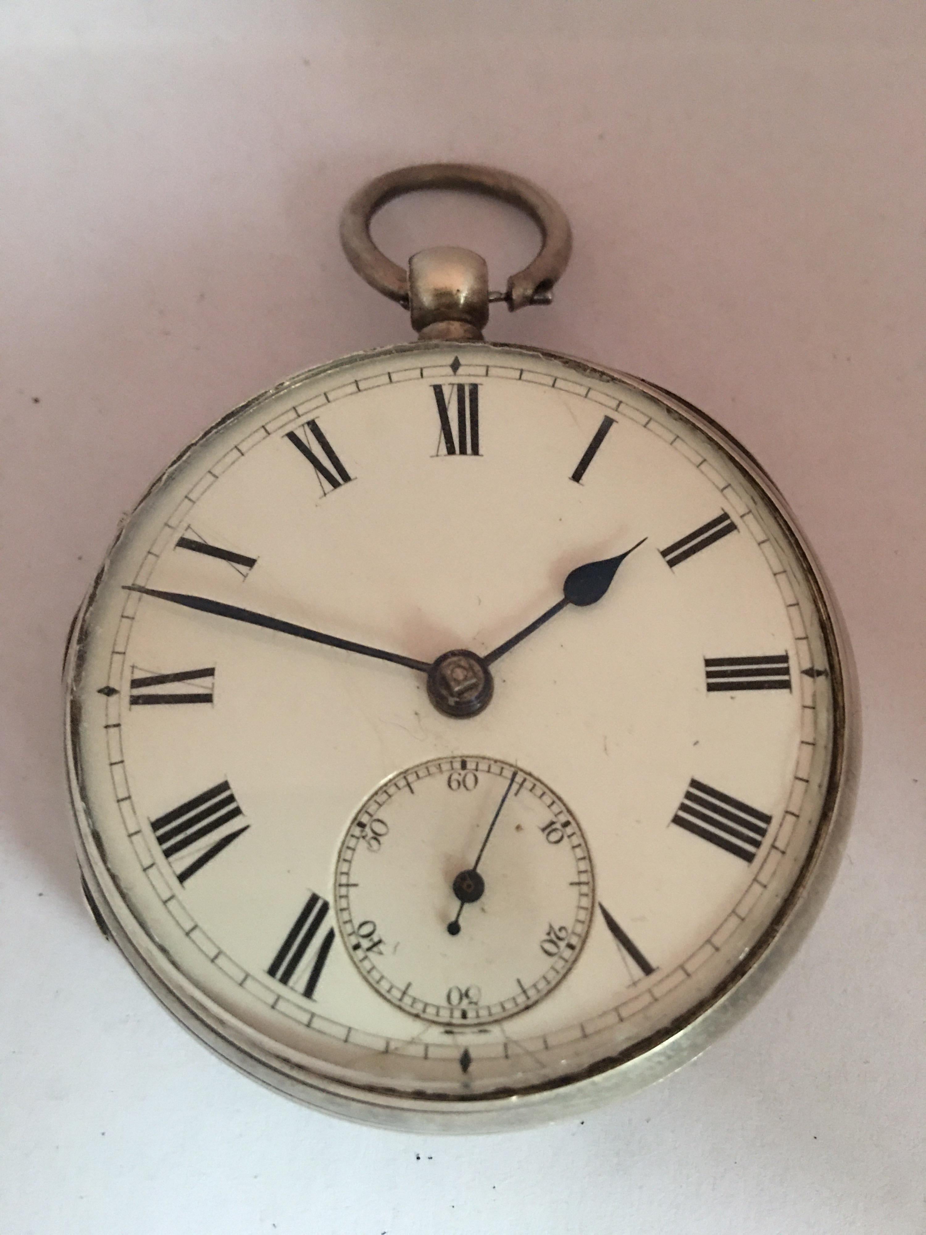 Antique Silver Key Winding Pocket Watch For Sale 12