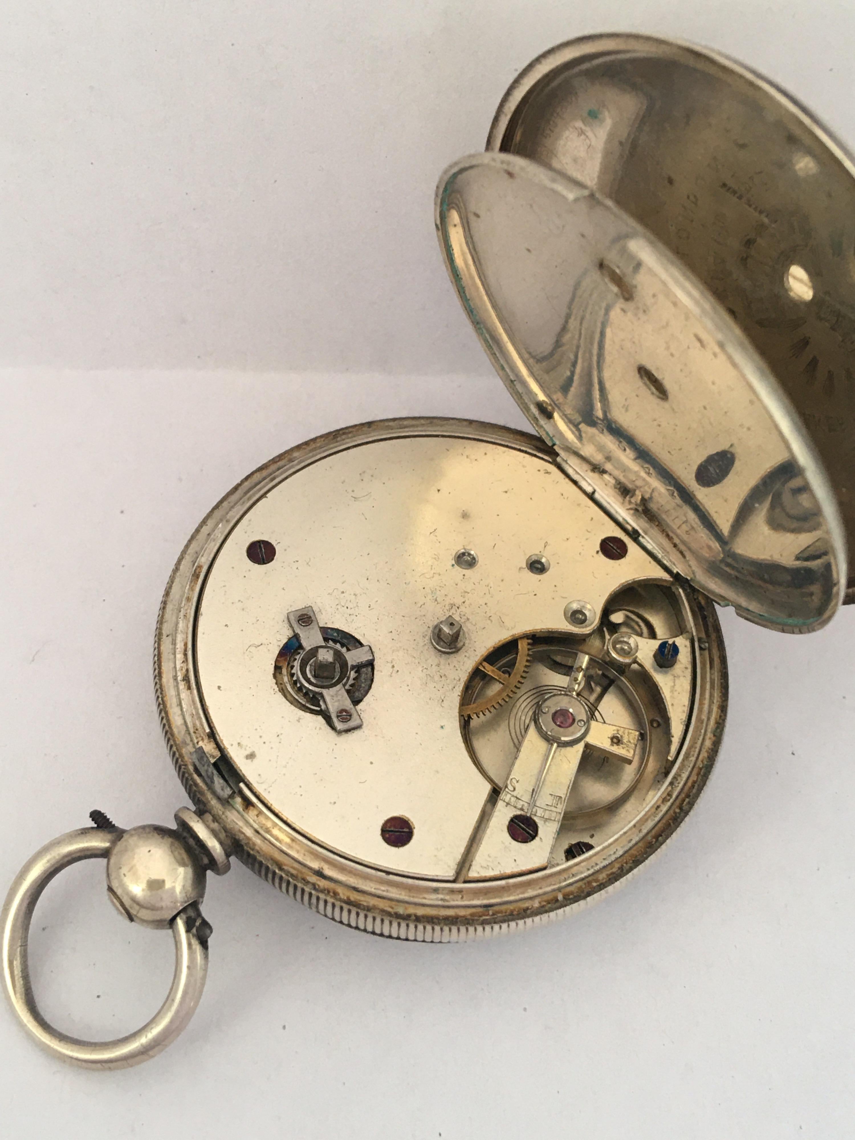 Women's or Men's Antique Silver Key-Winding Pocket Watch For Sale