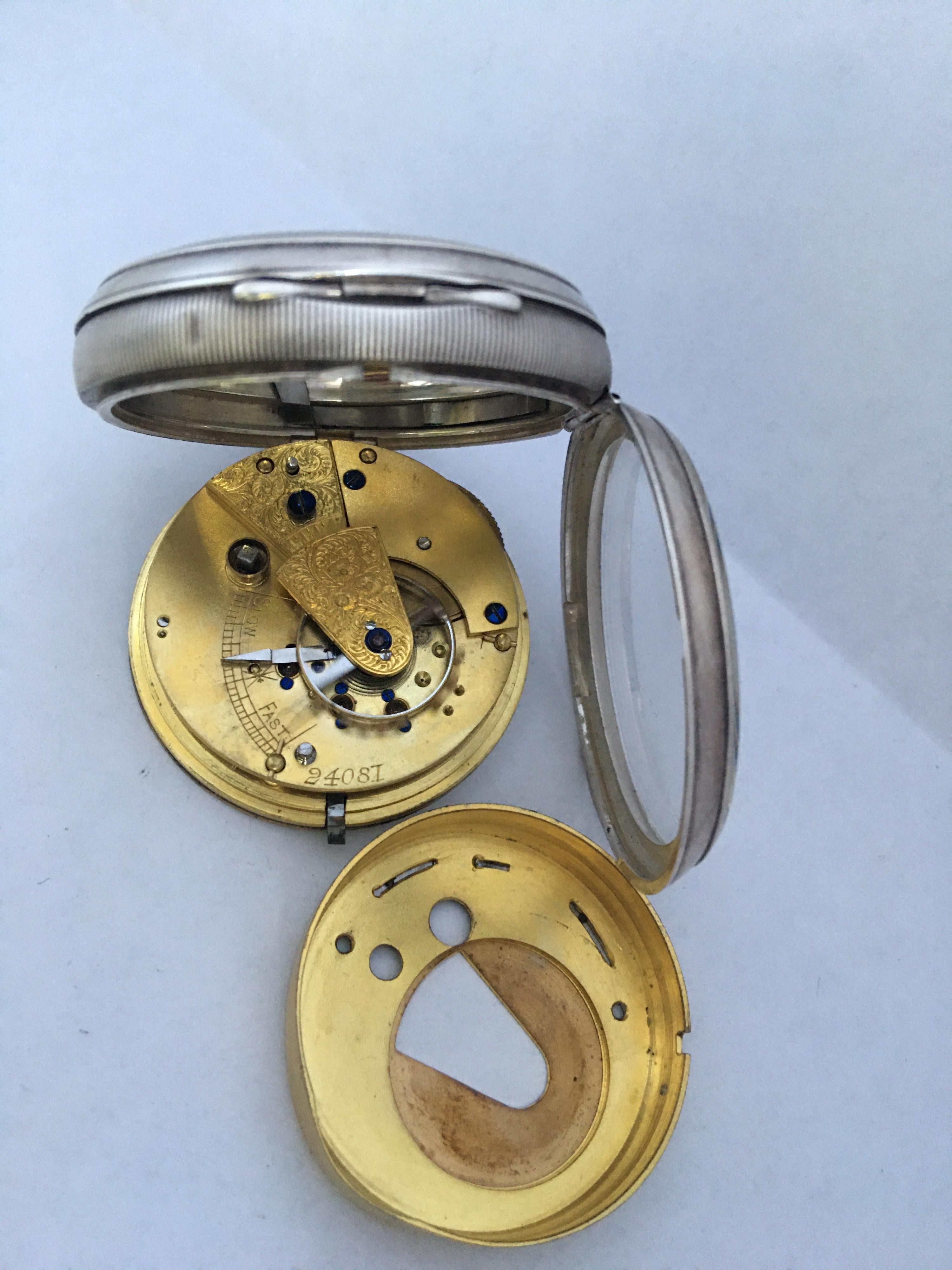 Women's or Men's Antique Silver Key-Winding Pocket Watch For Sale