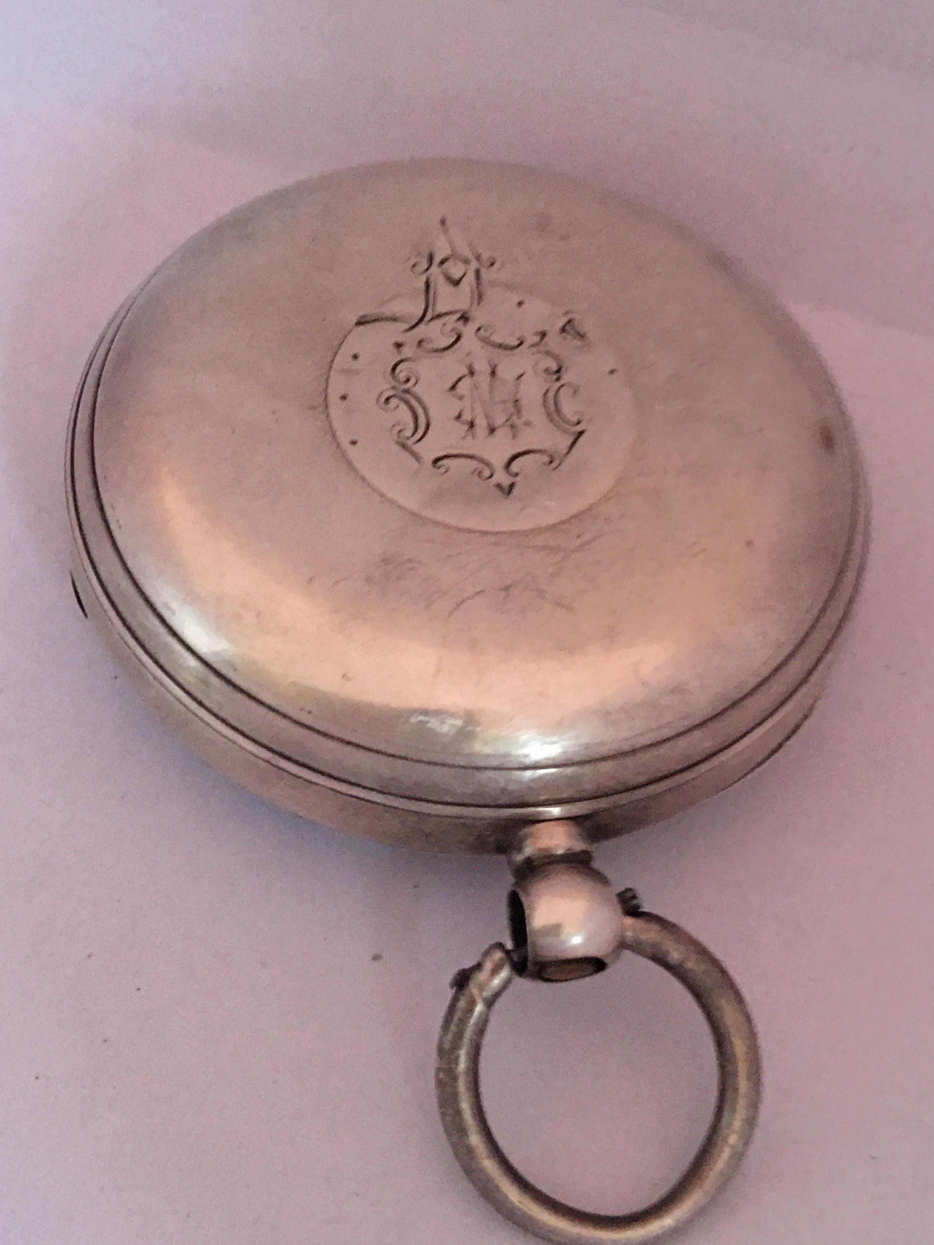 Antique Silver Key Winding Pocket Watch For Sale 2