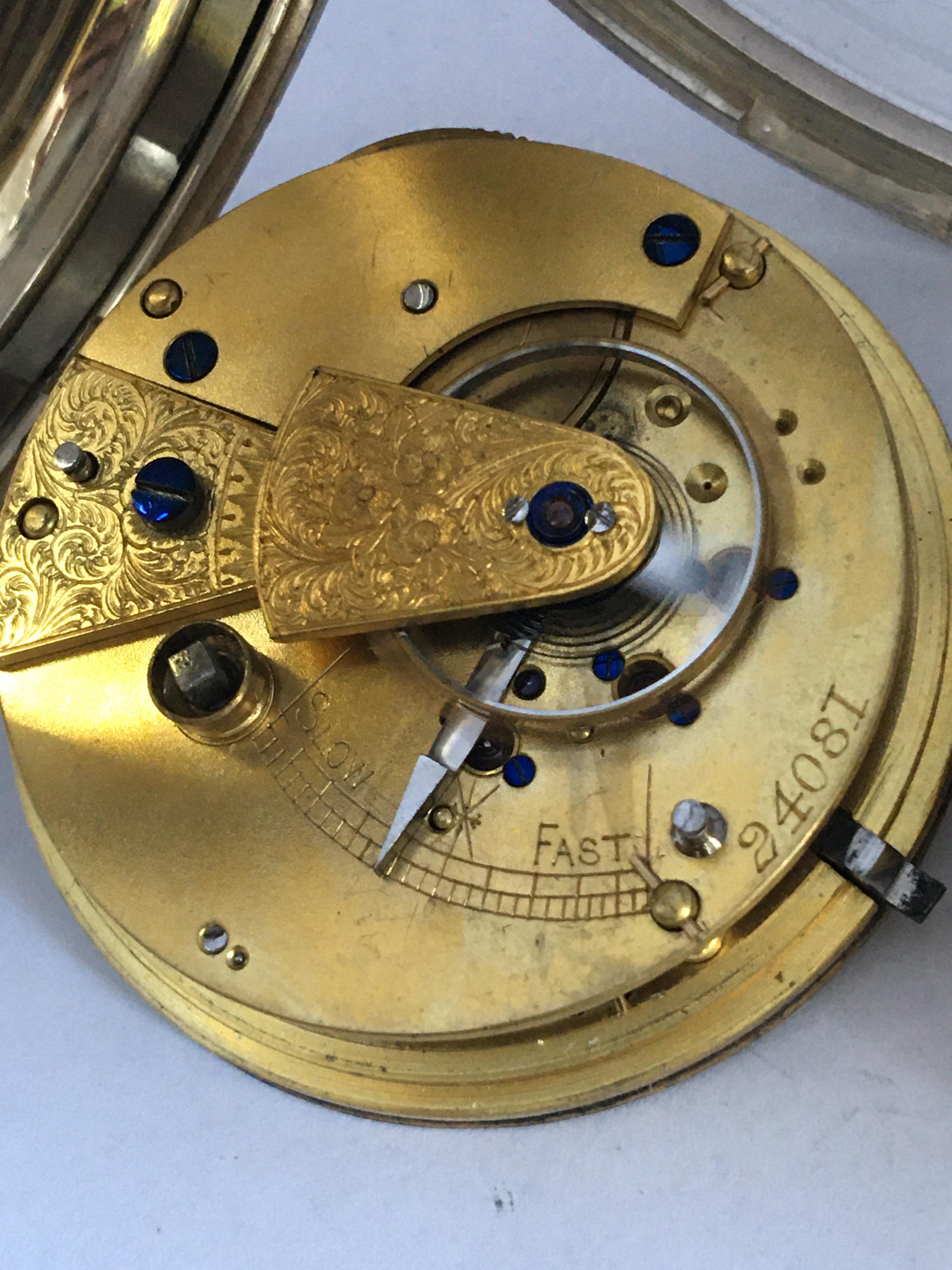 Antique Silver Key-Winding Pocket Watch For Sale 1