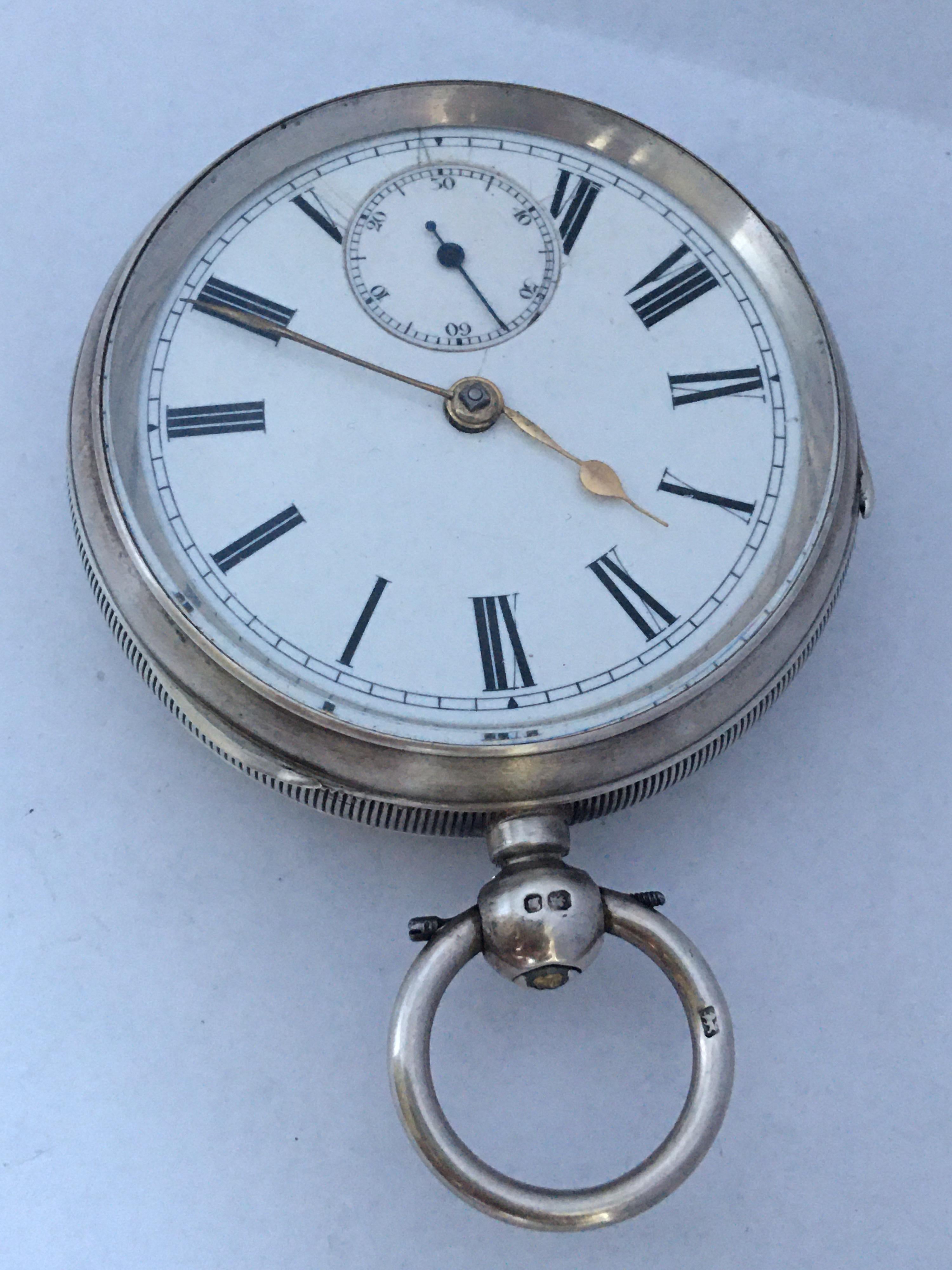 Antique Silver Key-Winding Pocket Watch For Sale 2