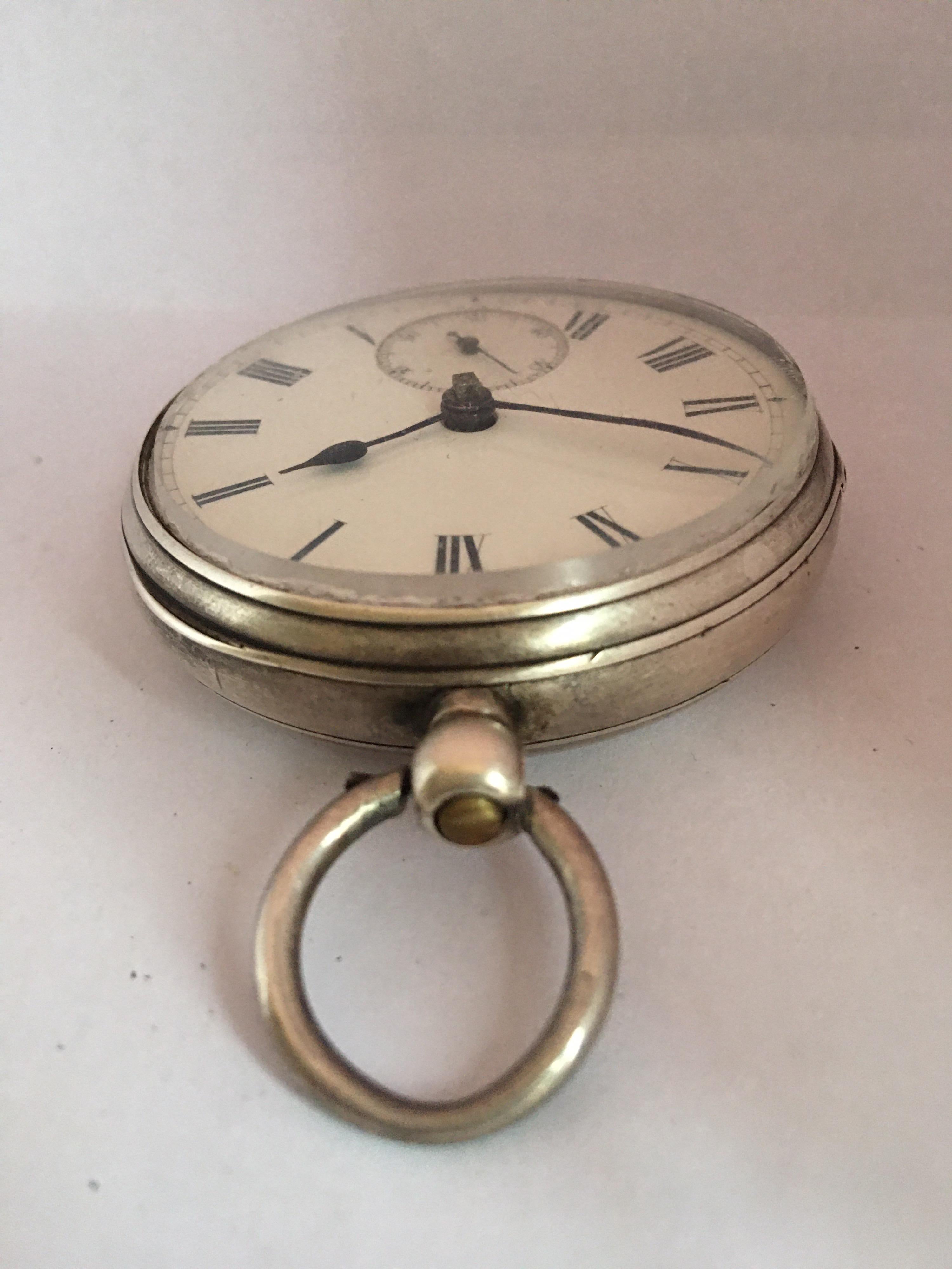 Antique Silver Key Winding Pocket Watch For Sale 3