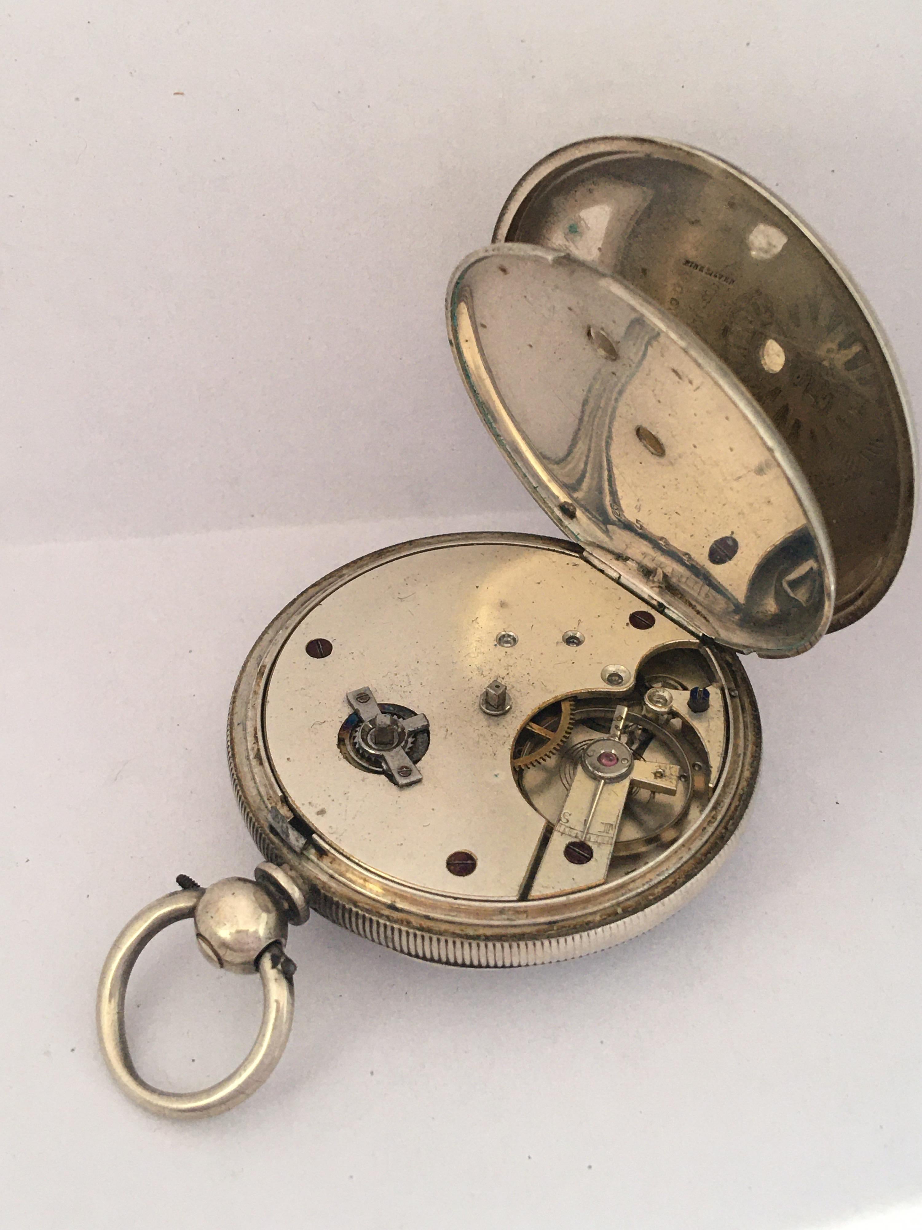 Antique Silver Key-Winding Pocket Watch For Sale 2