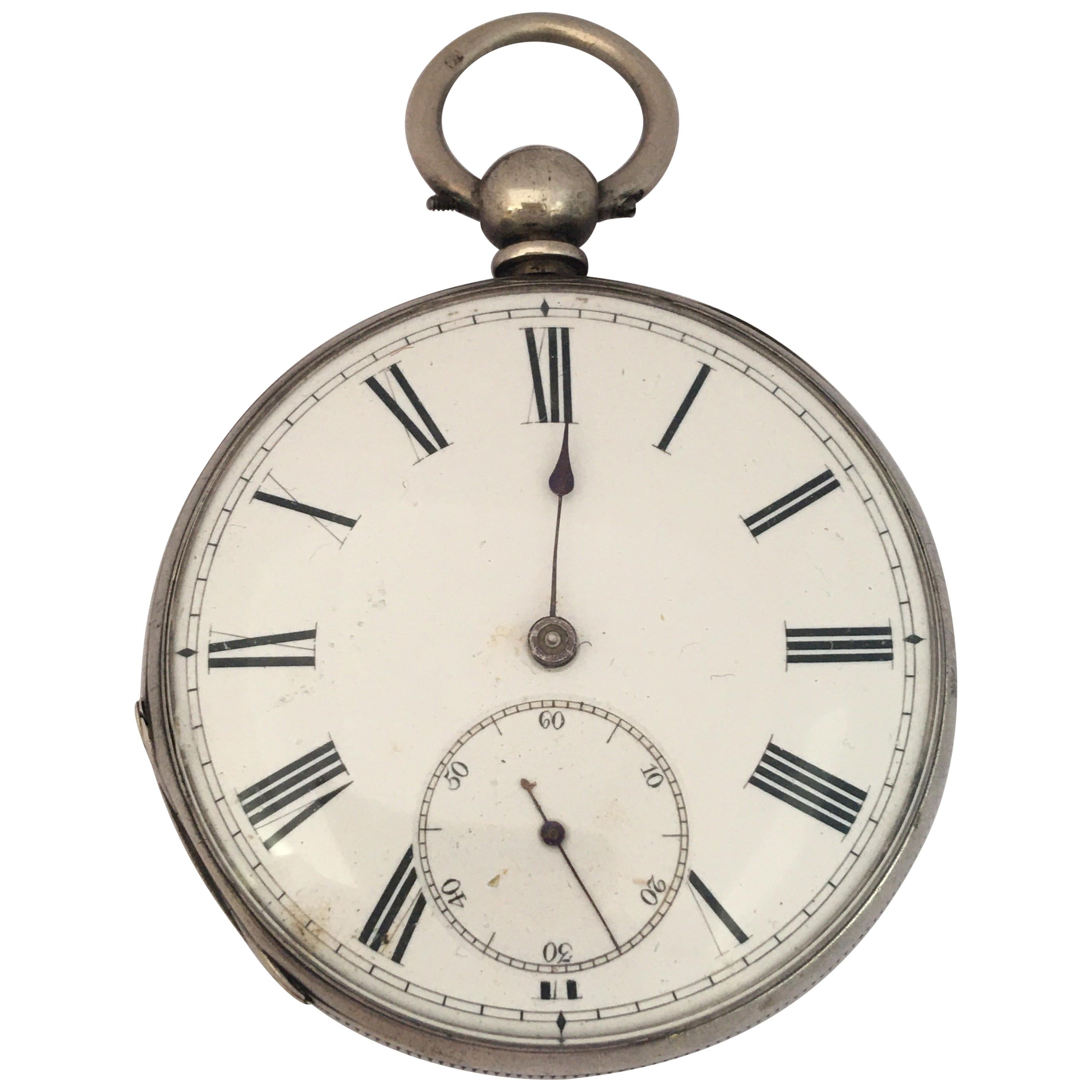 Antique Silver Key-Winding Pocket Watch For Sale