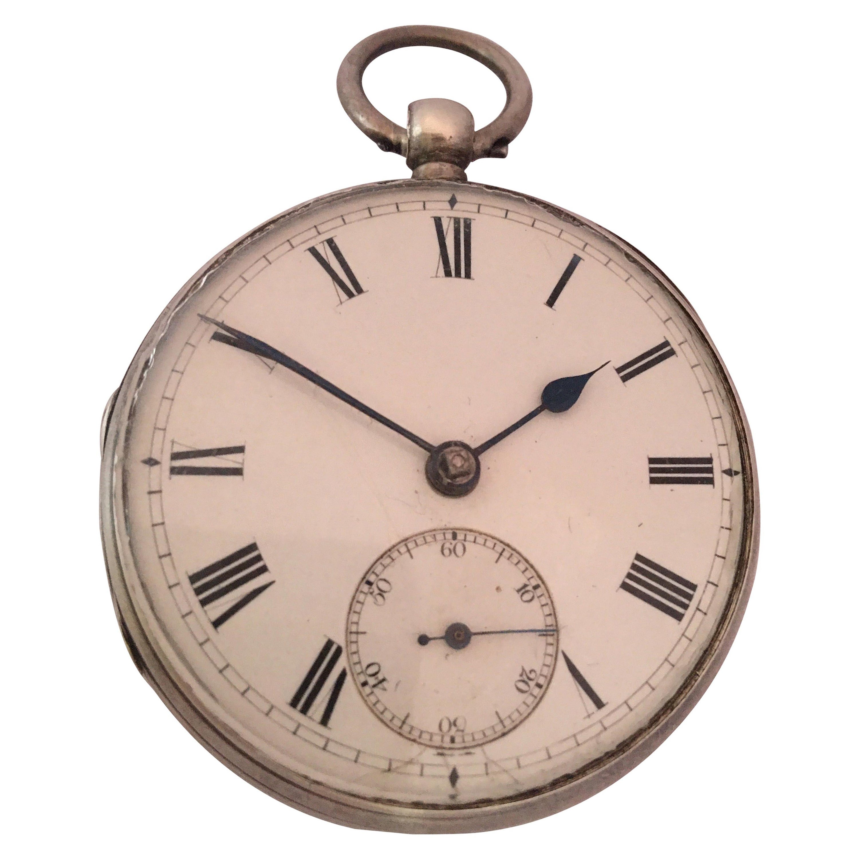 Antike silberne Schlüsselanhänger-Taschenuhr im Angebot