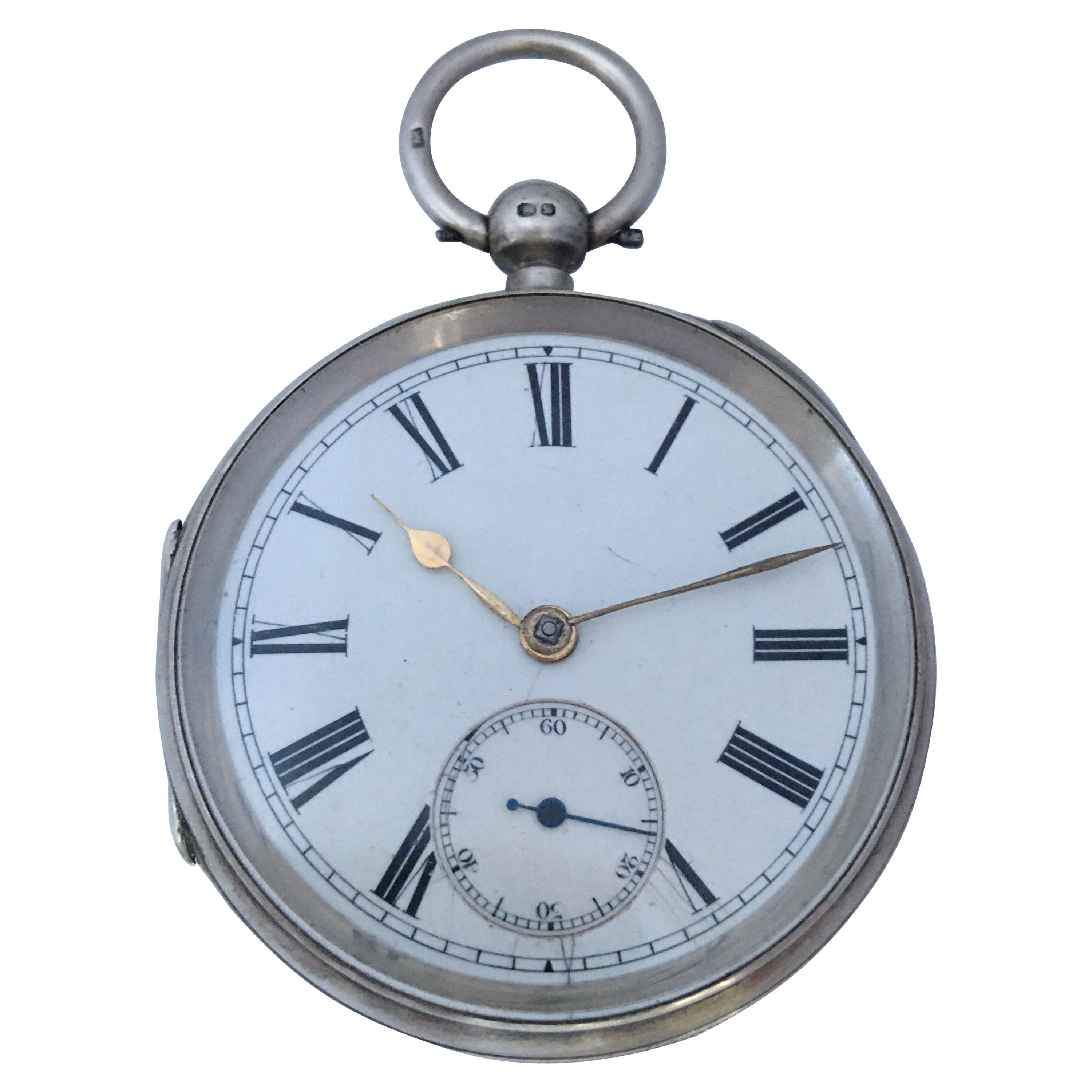Antique Silver Key-Winding Pocket Watch For Sale