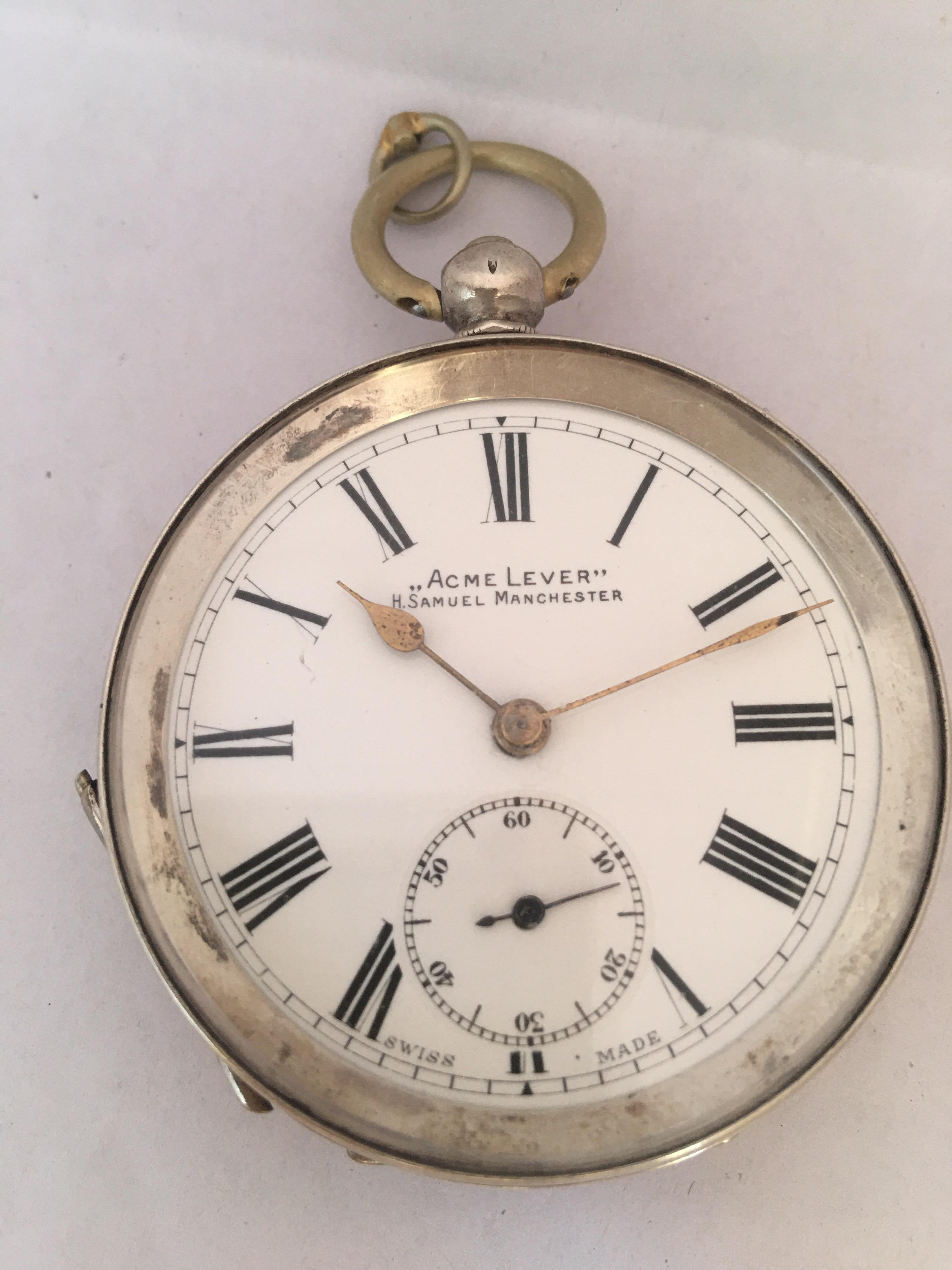 Antique Silver Key-Winding Pocket Watch Signed Acme Lever H. Samuel Manchester 7