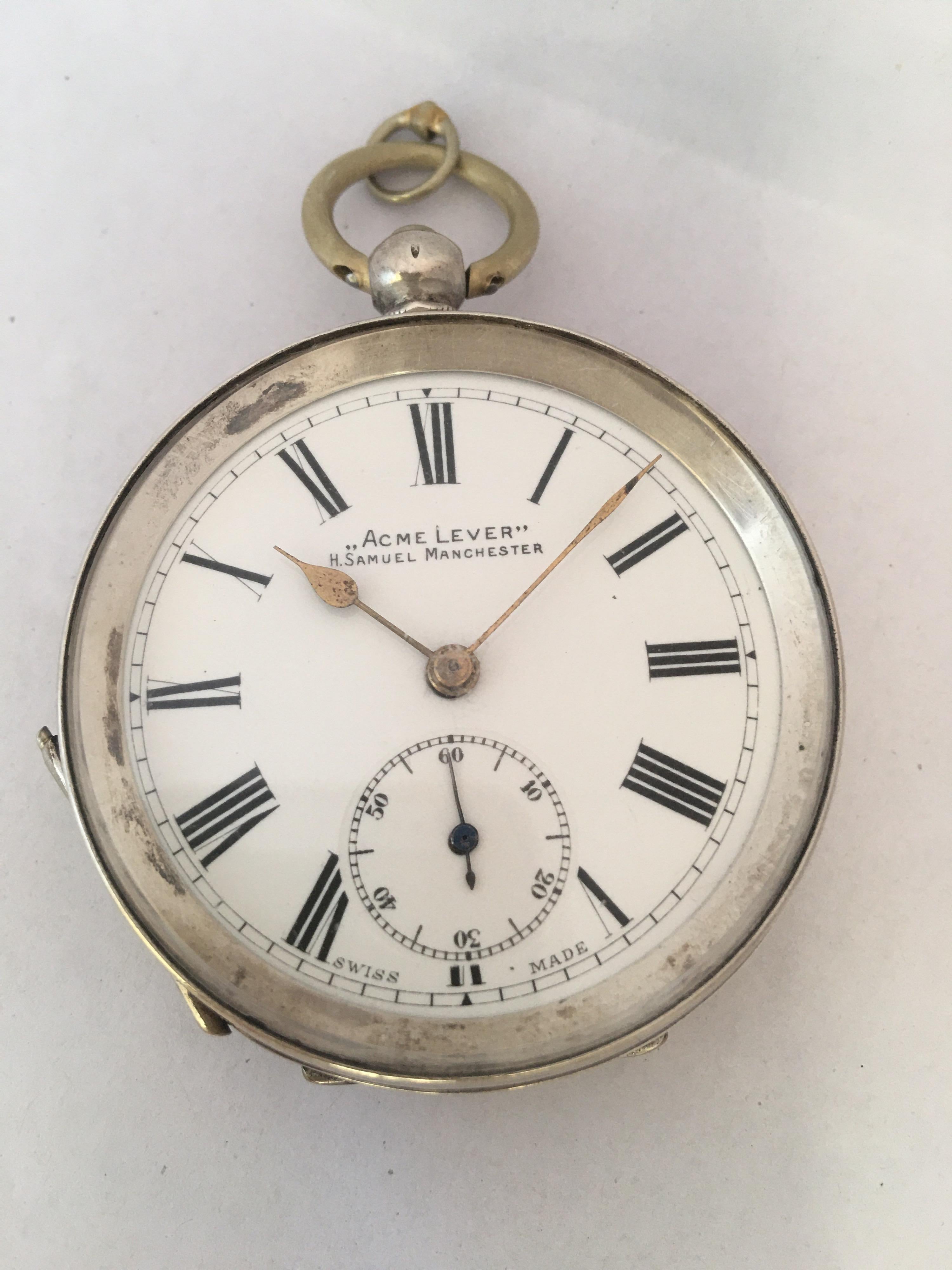 This beautiful antique 51mm diameter key-winding silver pocket watch is in good working condition and it is ticking  well. It is recently been serviced and it runs well (it keeps a good time). Visible signs of ageing and wear with tiny and  light