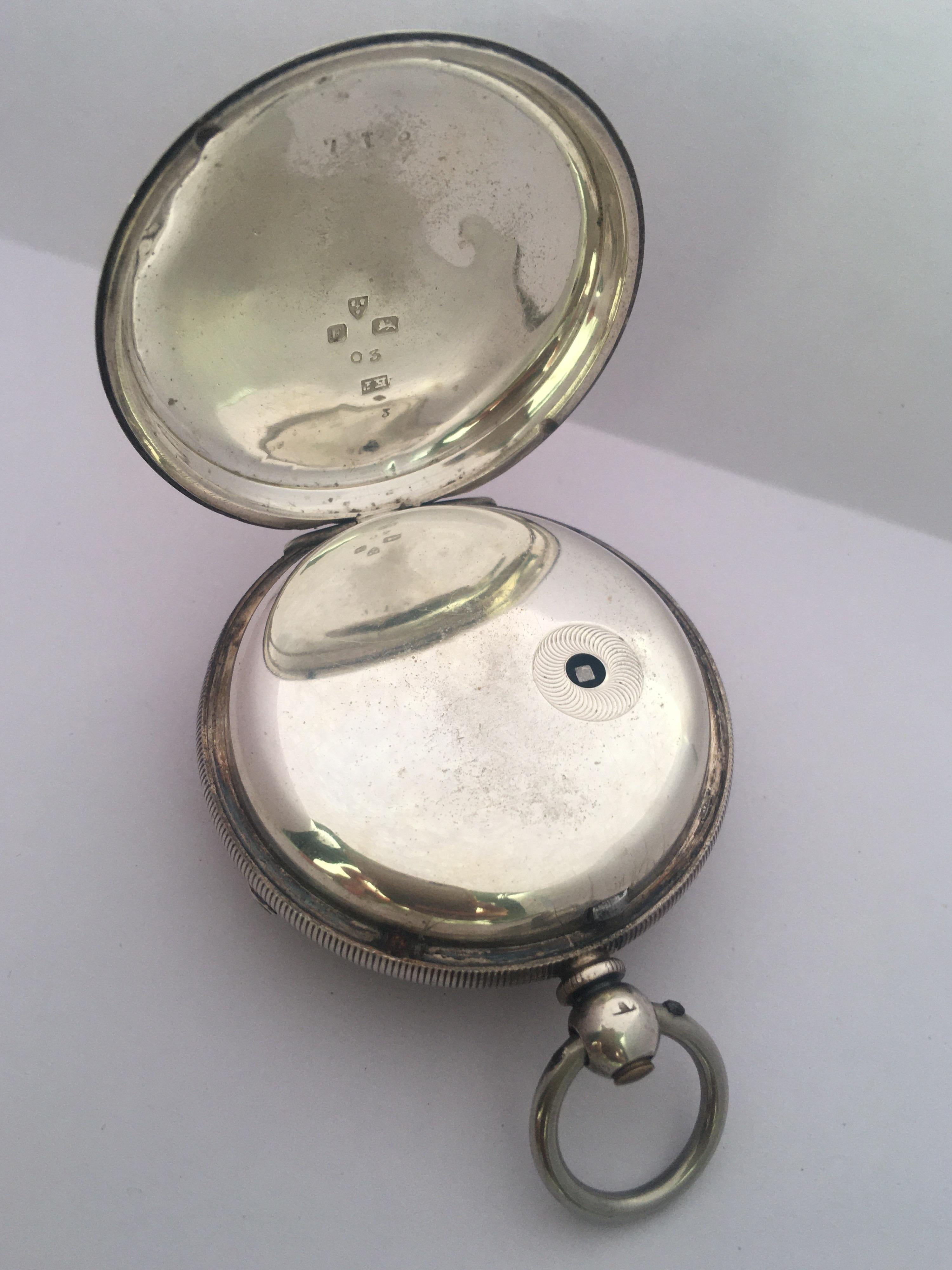 Antique Silver Key Winding Pocket Watch Signed H. E. Peck London For Sale 4