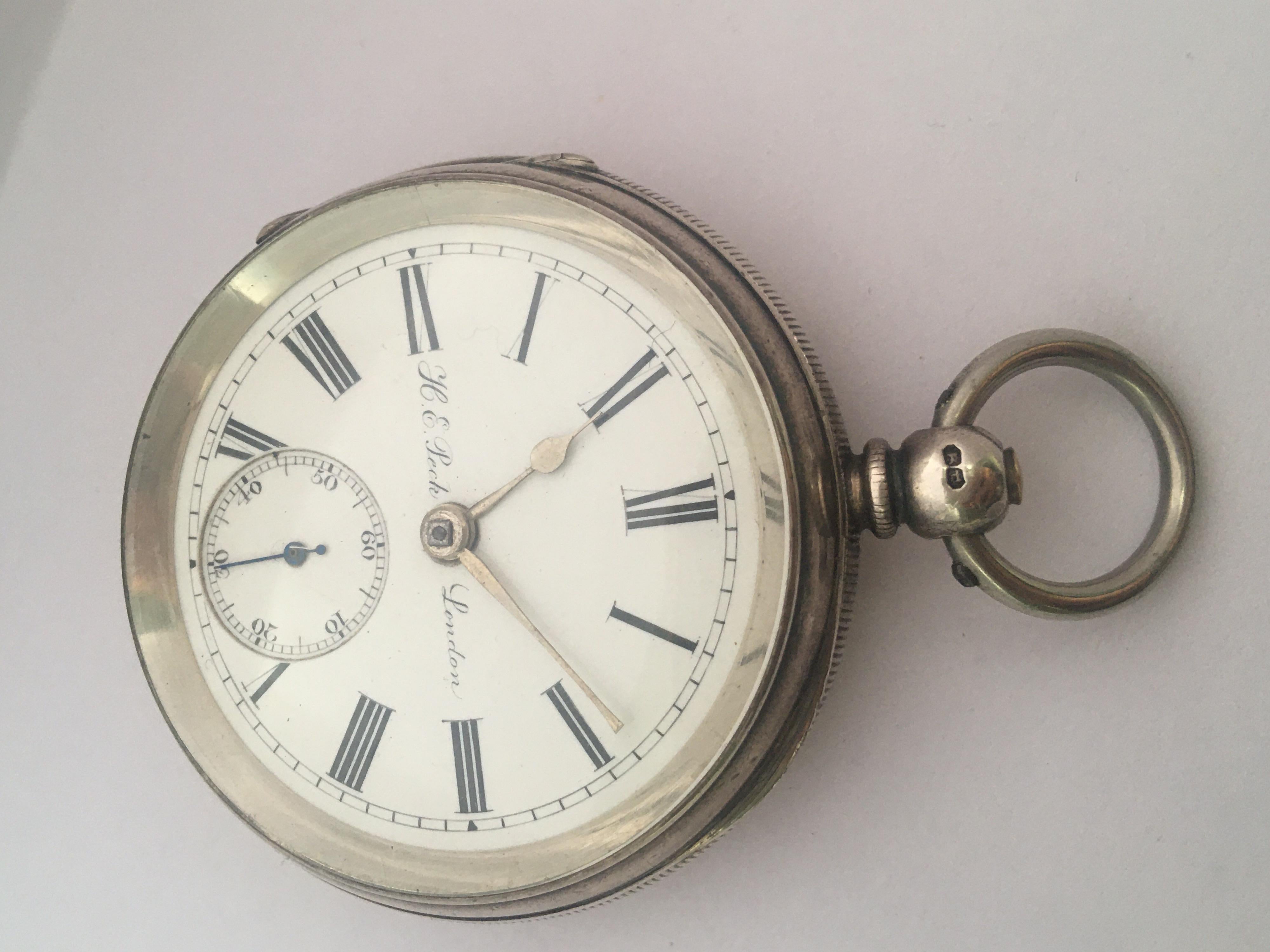 Antique Silver Key Winding Pocket Watch Signed H. E. Peck London For Sale 5