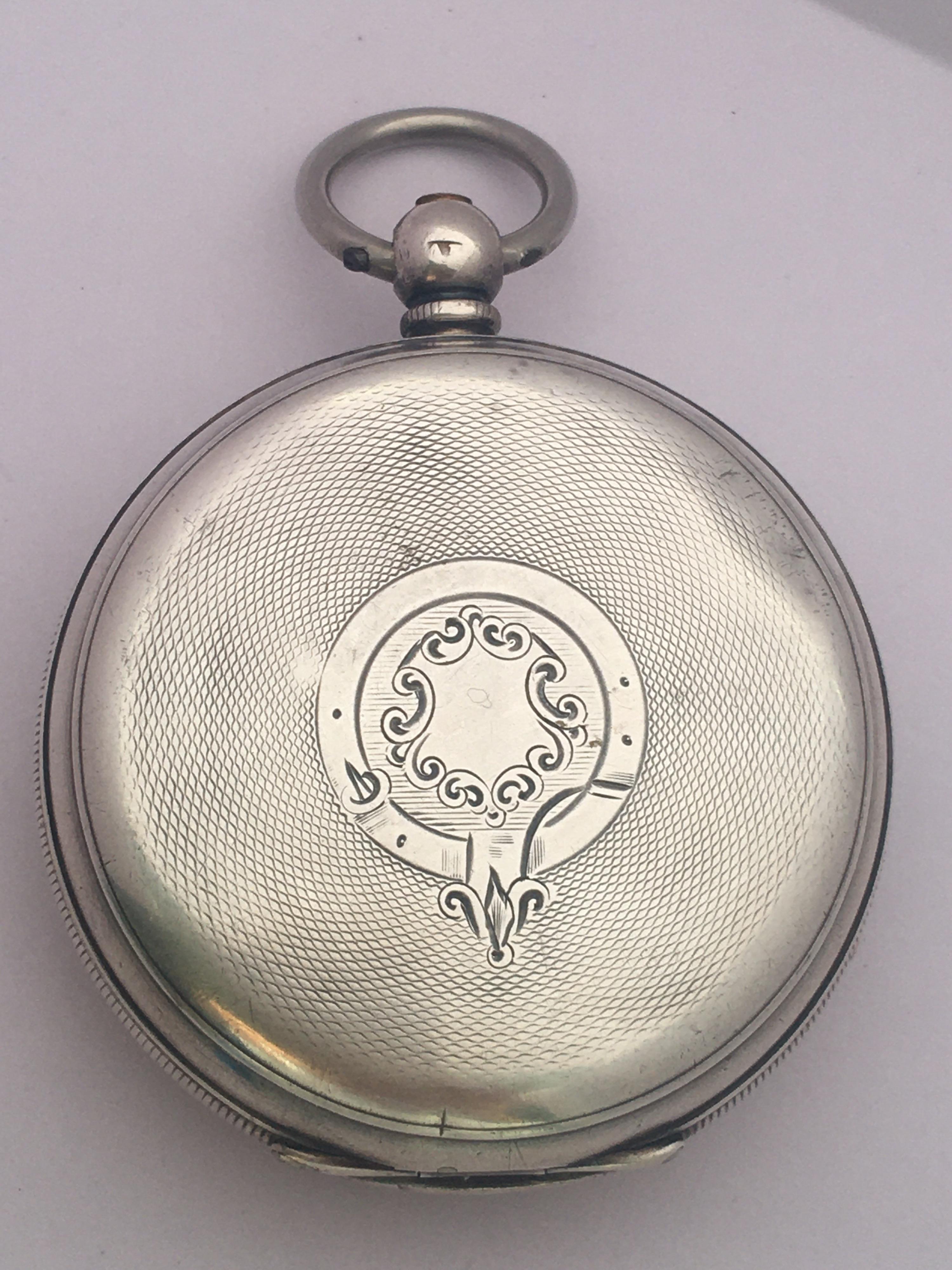 Antique Silver Key Winding Pocket Watch Signed H. E. Peck London For Sale 6