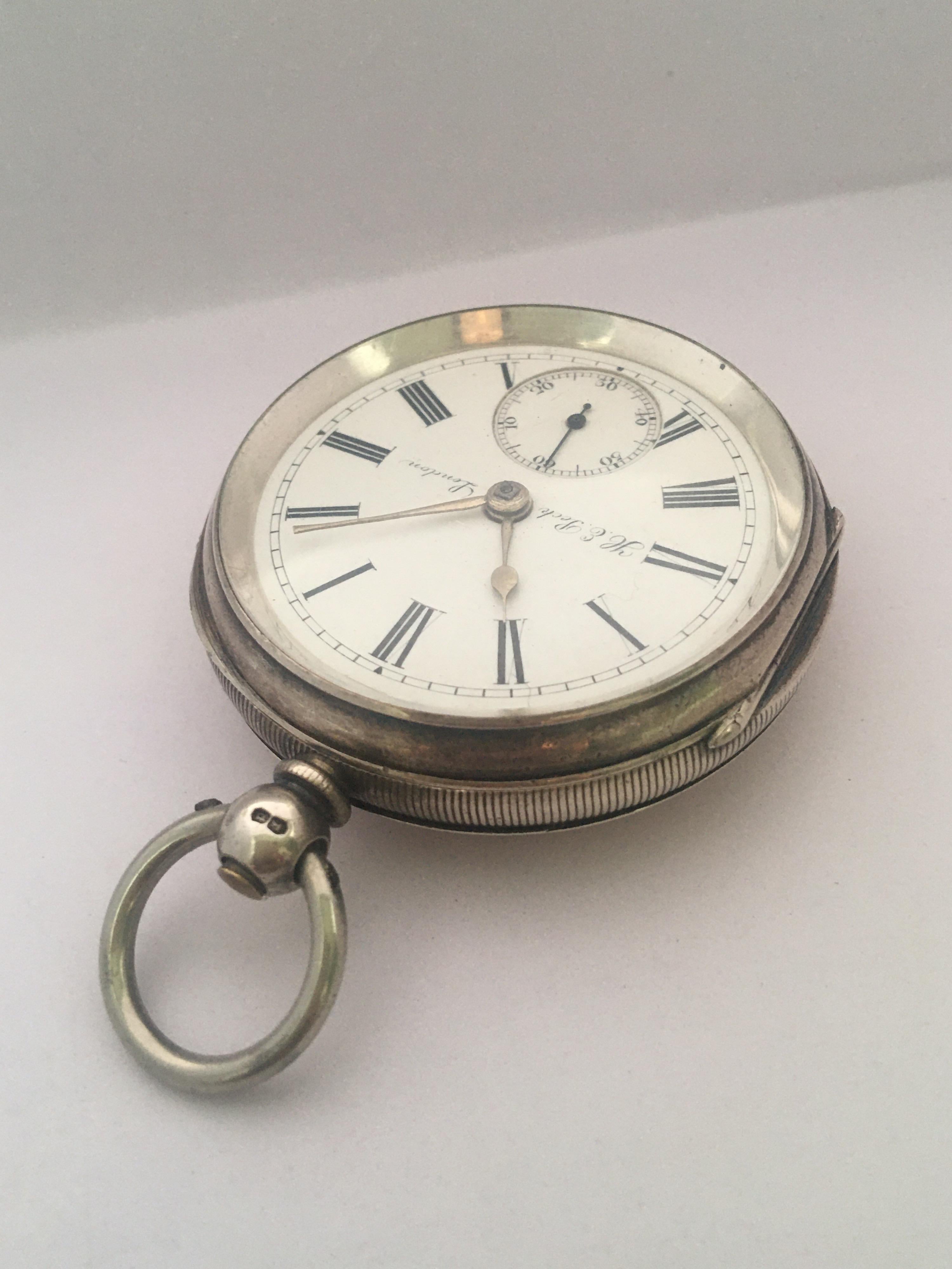 Antique Silver Key Winding Pocket Watch Signed H. E. Peck London For Sale 8